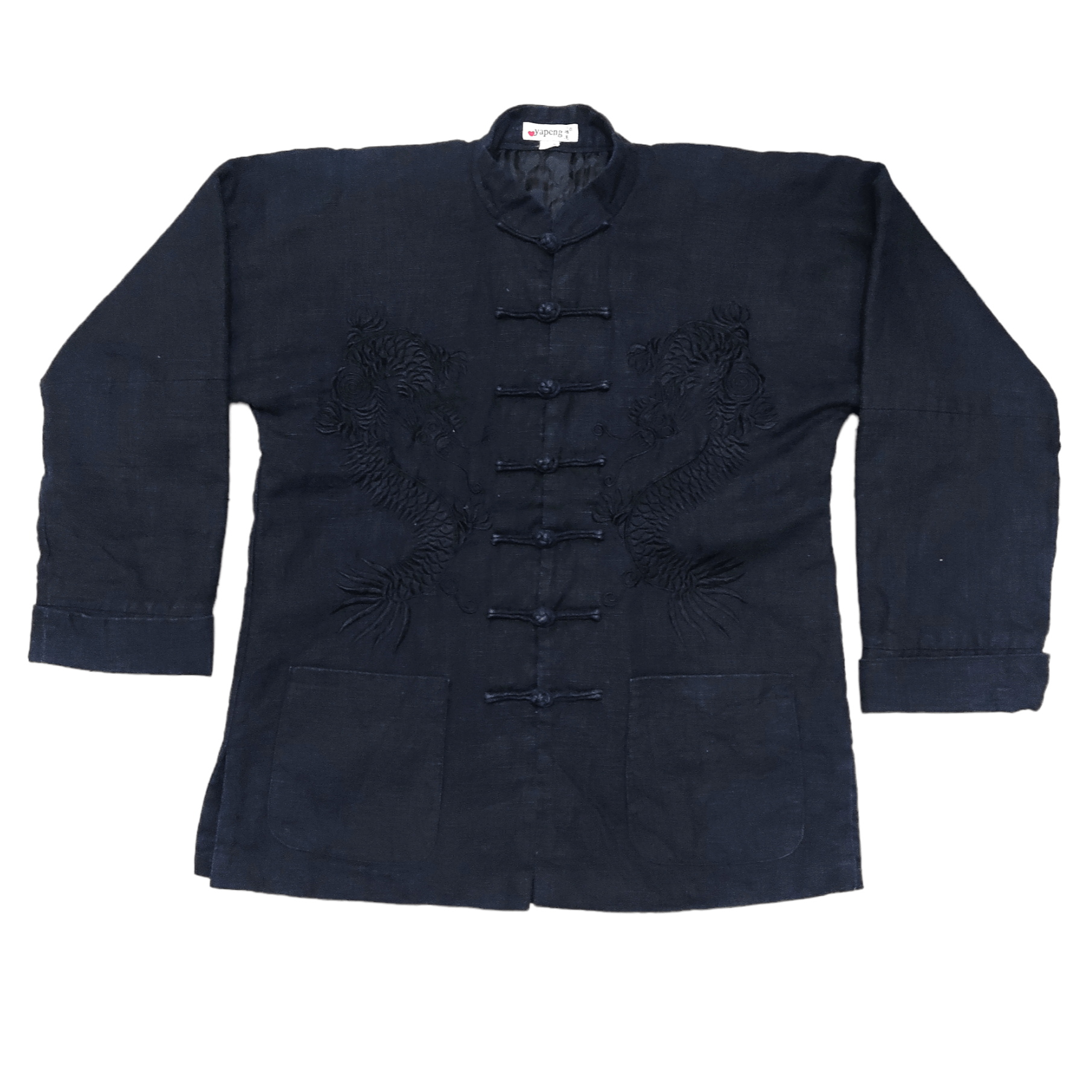 Indigo Indigo Kimono Oriental Dragons Quilted Linen Jacket Size US XL / EU 56 / 4 - 3 Thumbnail