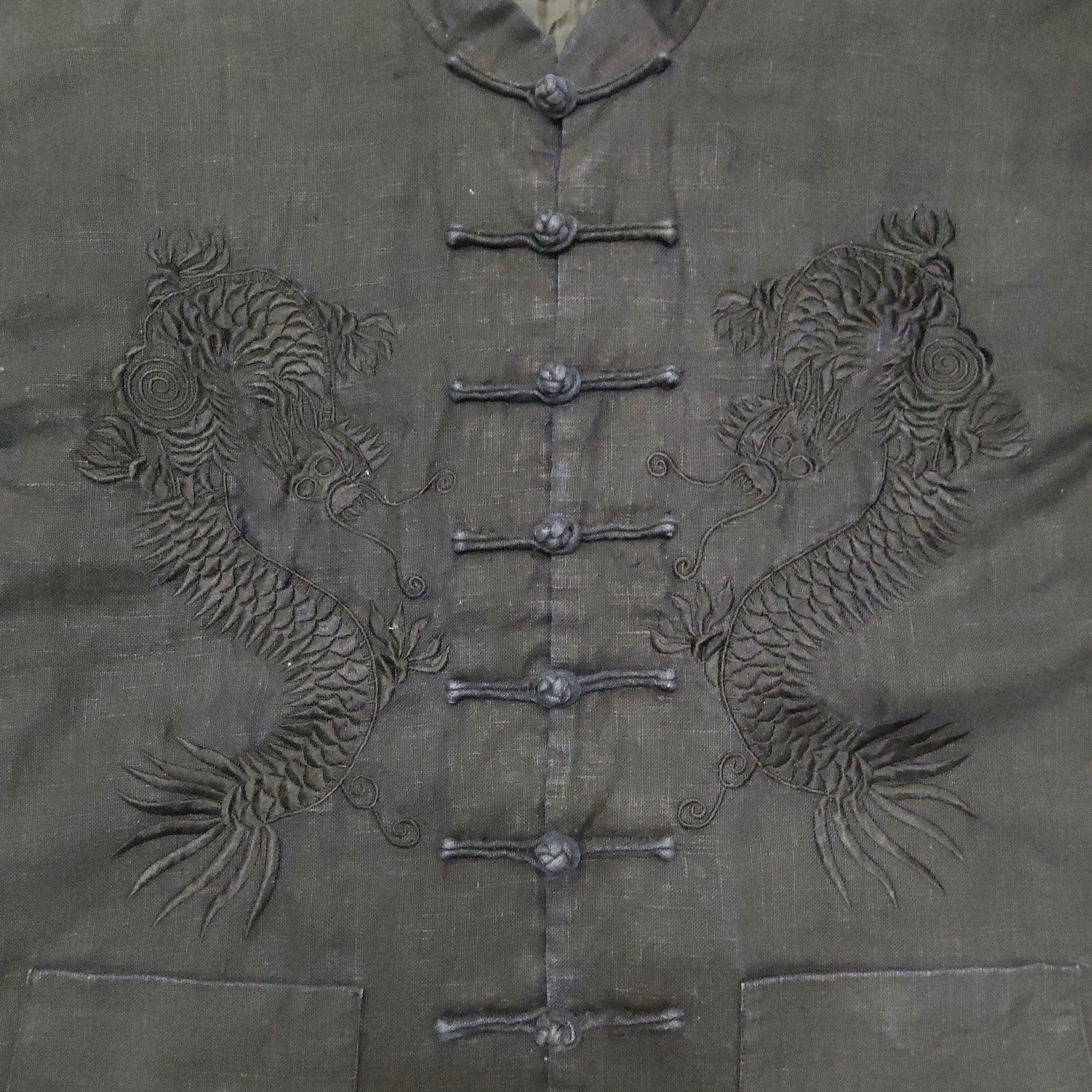 Indigo Indigo Kimono Oriental Dragons Quilted Linen Jacket Size US XL / EU 56 / 4 - 9 Thumbnail