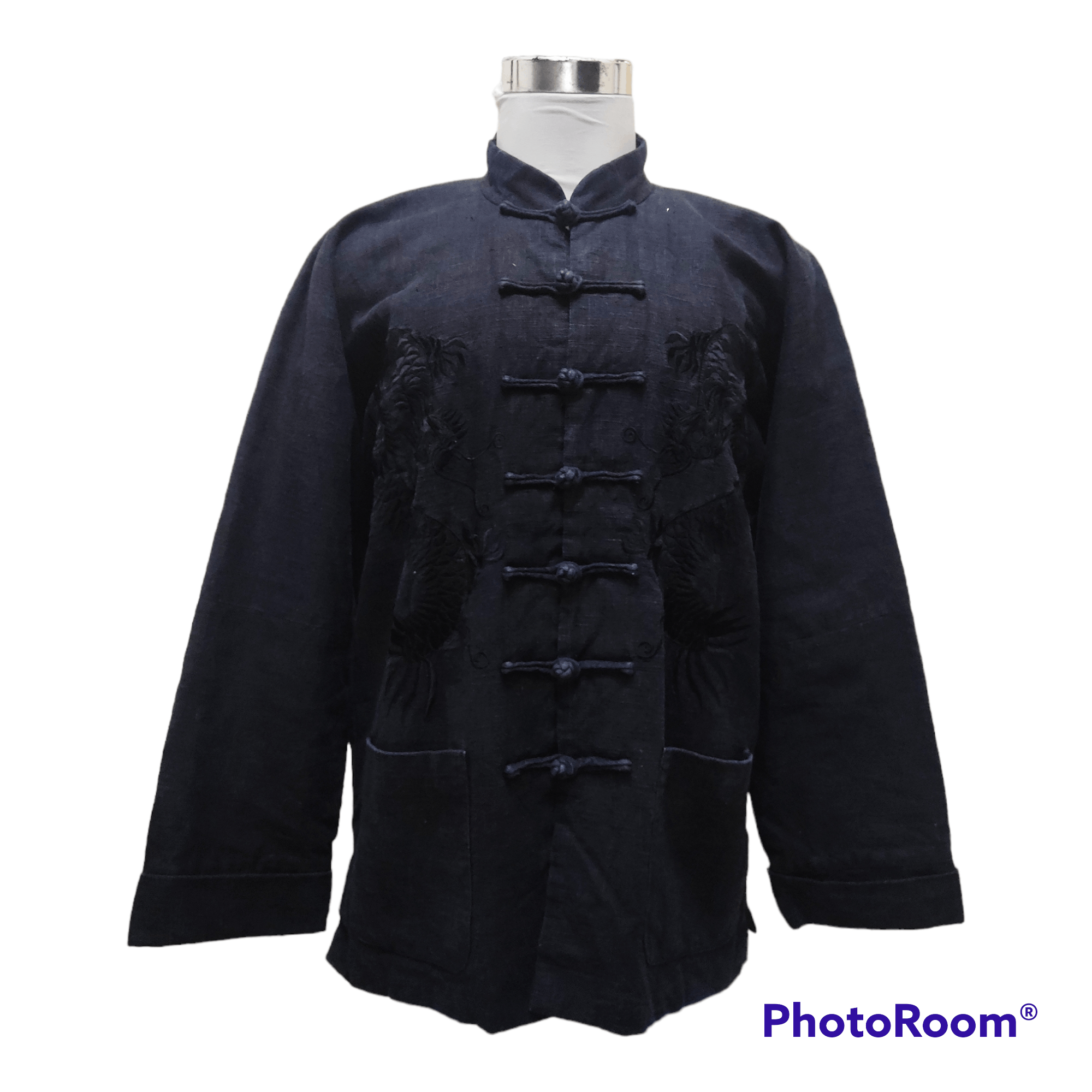 Indigo Indigo Kimono Oriental Dragons Quilted Linen Jacket Size US XL / EU 56 / 4 - 1 Thumbnail