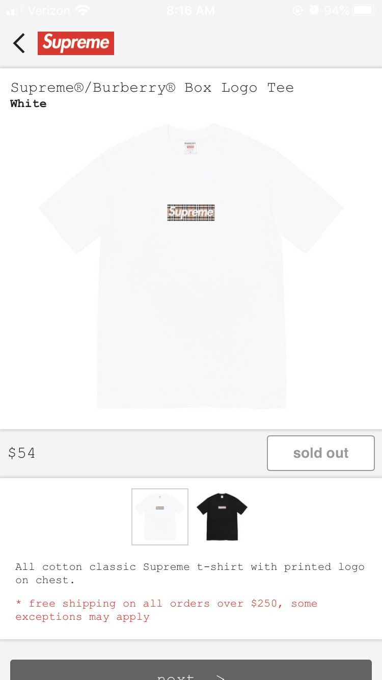 Burberry × Supreme Supreme x Burberry Box Logo Tee Size US S / EU 44-46 / 1 - 1 Thumbnail