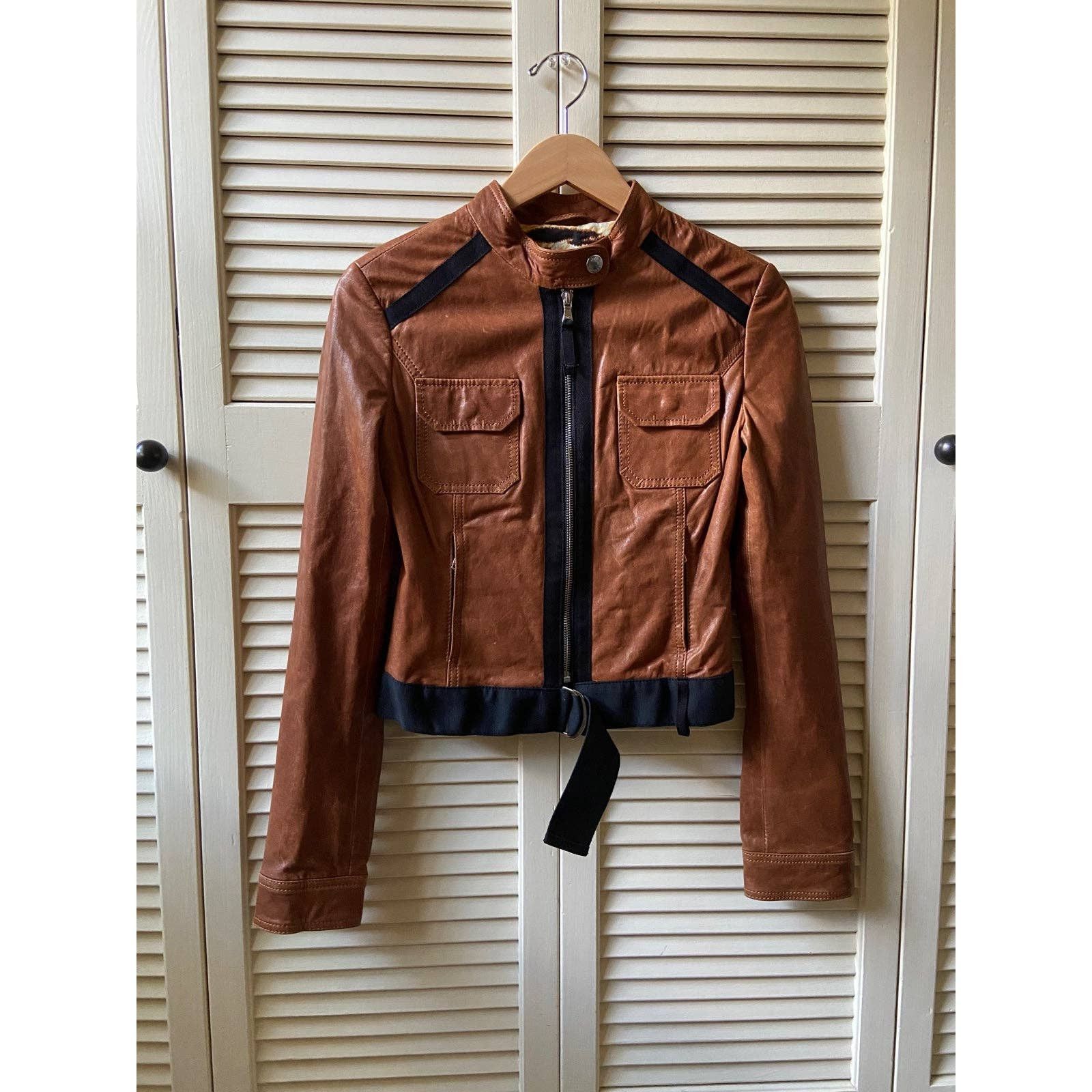 Dolce & Gabbana Brown Lamb Leather Belted Zipper Moto Jacket