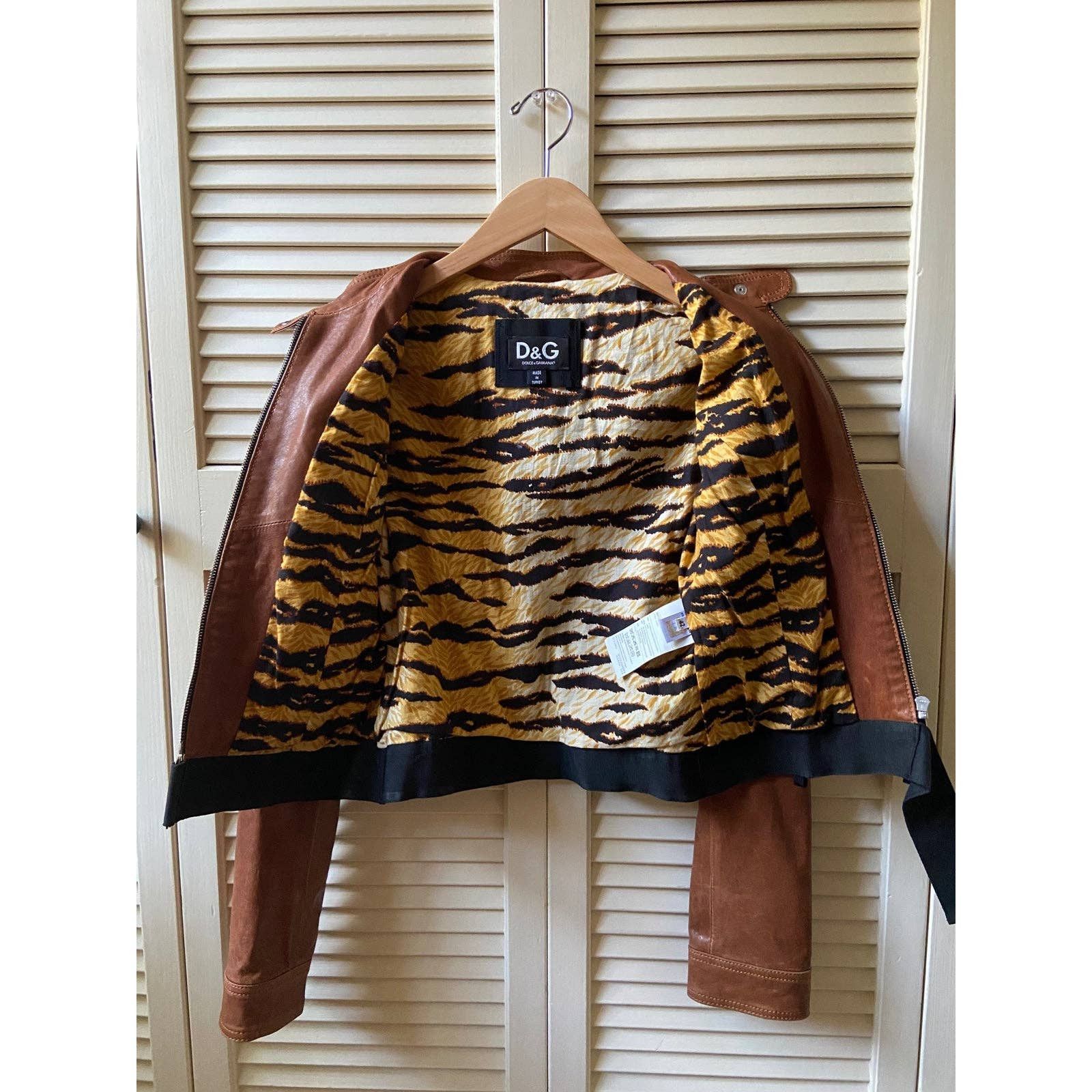 Designer × Dolce & Gabbana Dolce & Gabbana Brown Lamb Leather Belted Zipper Moto Jacket Size M / US 6-8 / IT 42-44 - 3 Thumbnail