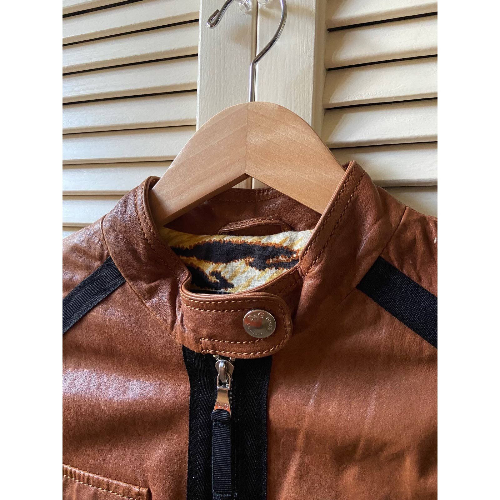 Designer × Dolce & Gabbana Dolce & Gabbana Brown Lamb Leather Belted Zipper Moto Jacket Size M / US 6-8 / IT 42-44 - 2 Thumbnail