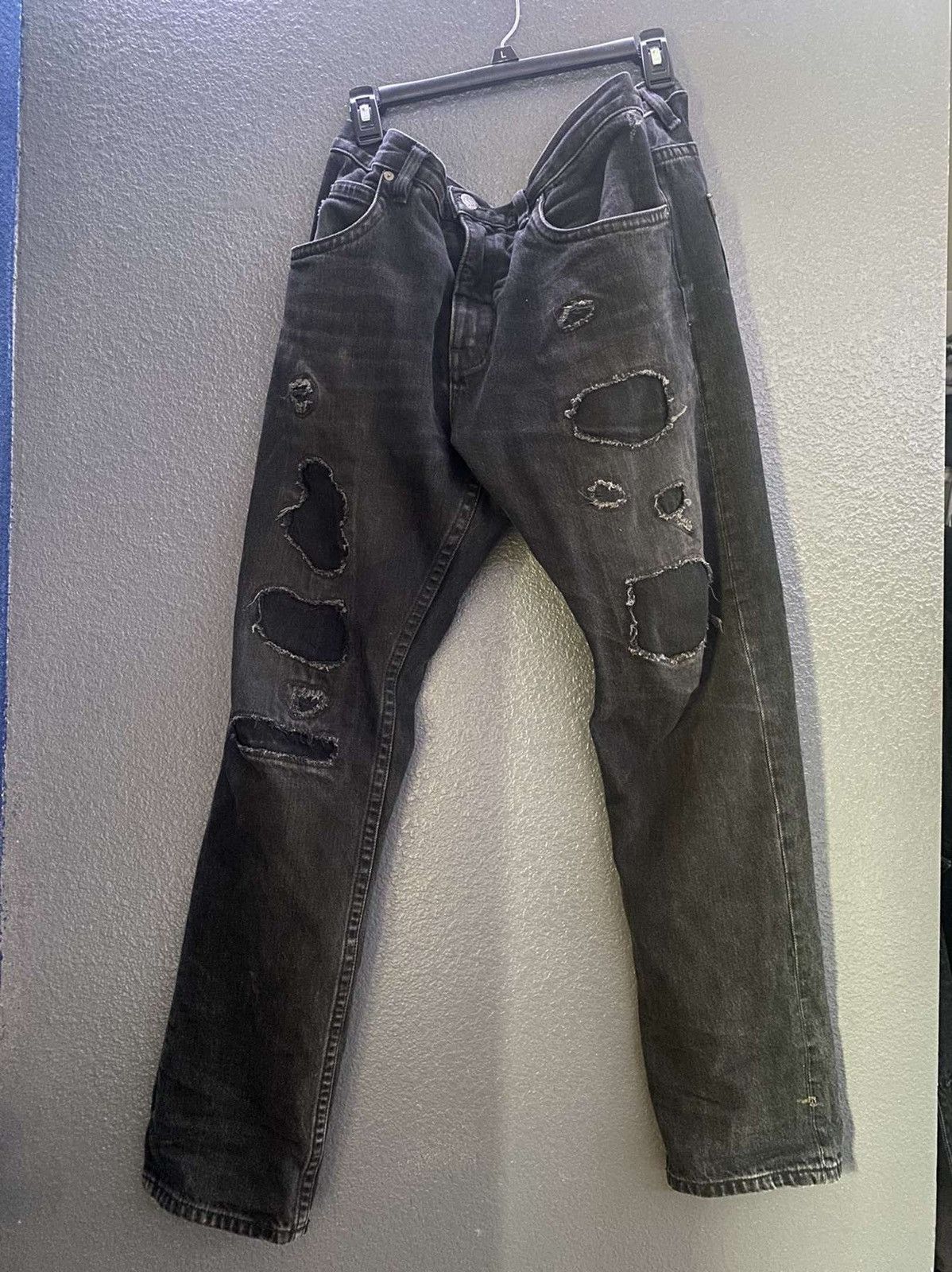 image of Helmut Lang Mr 87 Destroy Distressed Denim in Black, Men's (Size 34)