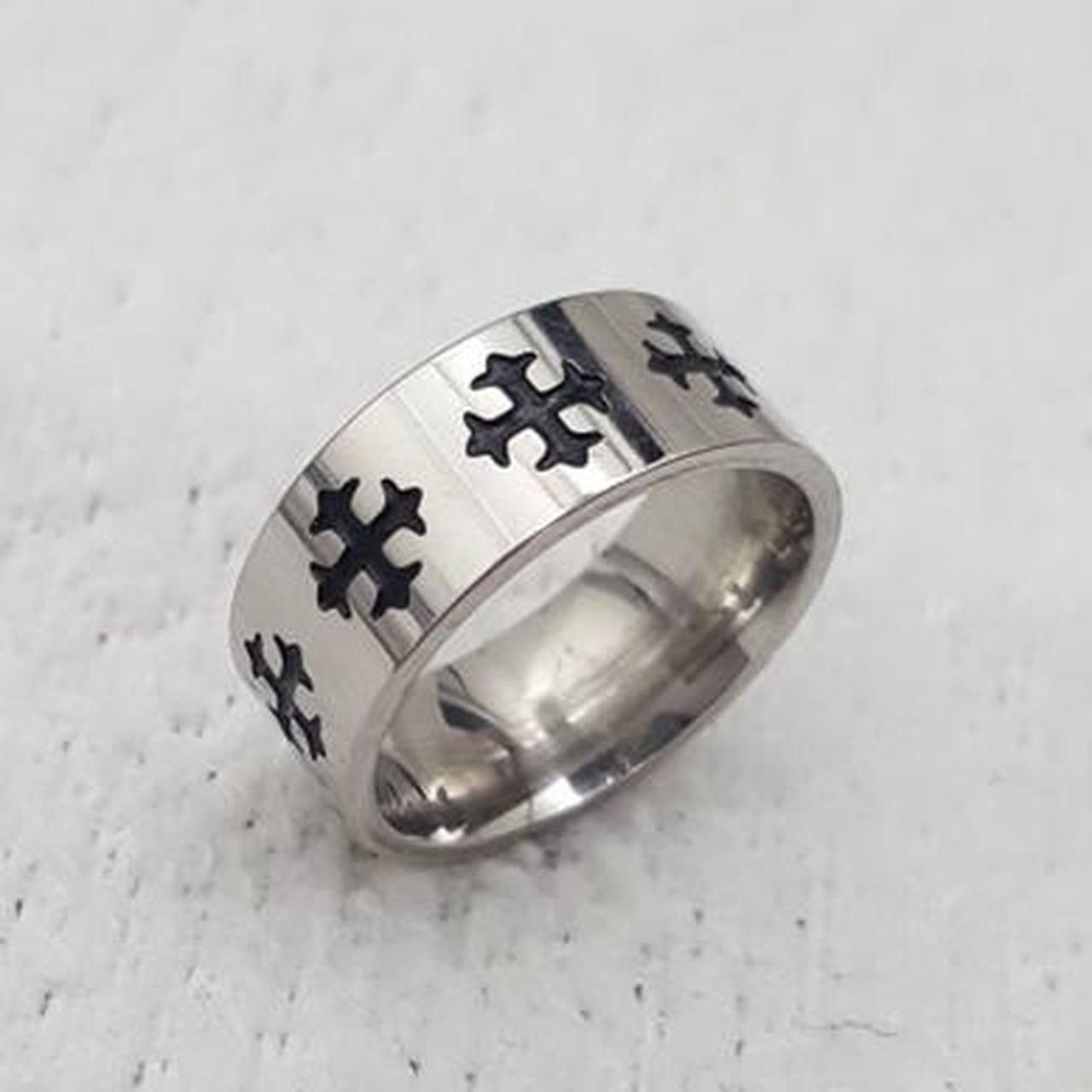 Jewelry Silver Black Enamel Cross Ring Size - 9 - RGN -722 Size ONE SIZE - 1 Thumbnail