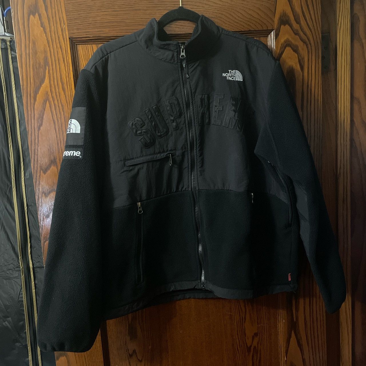 Supreme the north face arc logo denali fleece jacket black store
