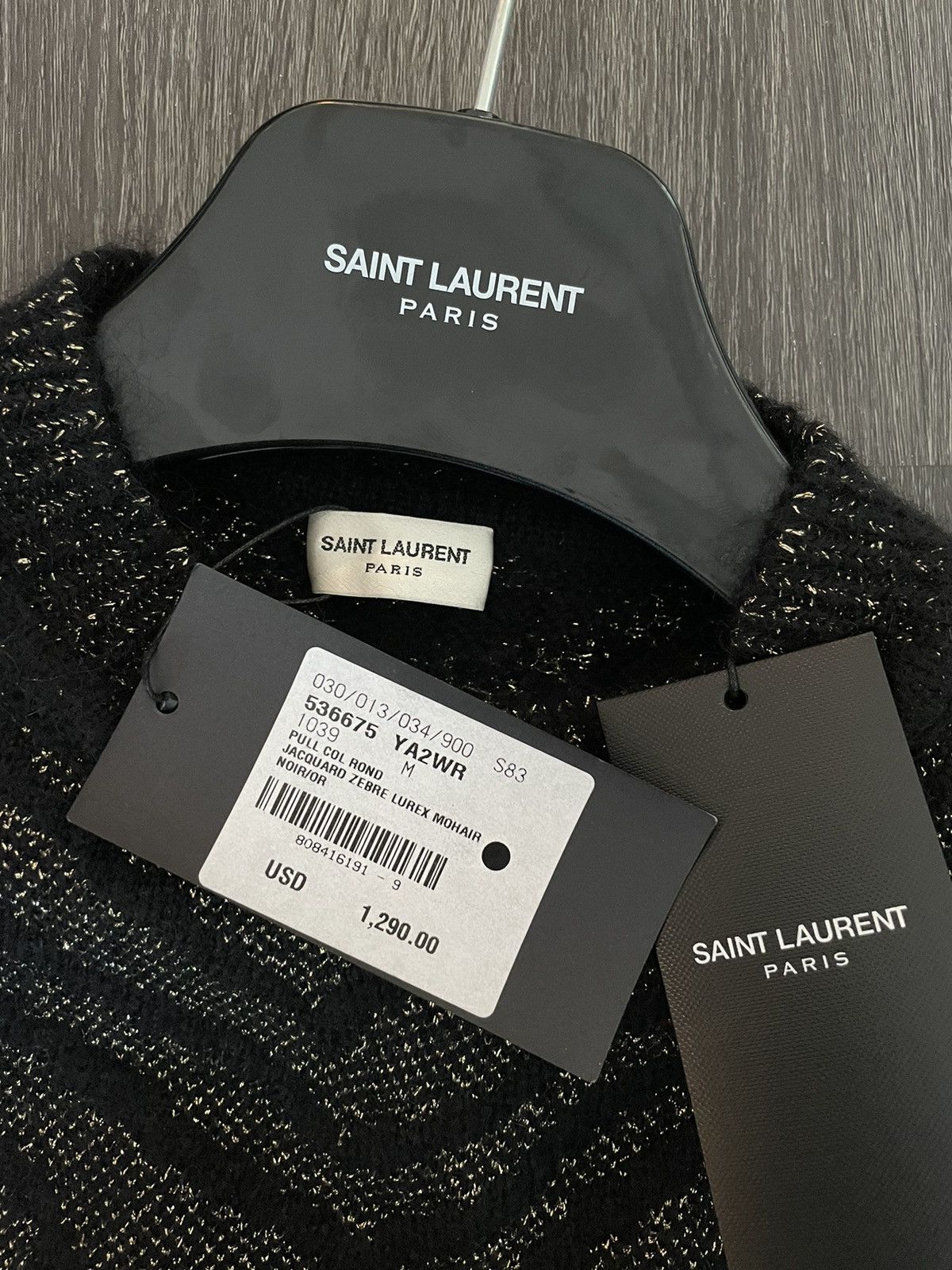 Hedi Slimane × Saint Laurent Paris × Yves Saint Laurent $1,500Value Super Rare Zebra Lurex Jacquard Sweater 100% New Size US L / EU 52-54 / 3 - 2 Thumbnail