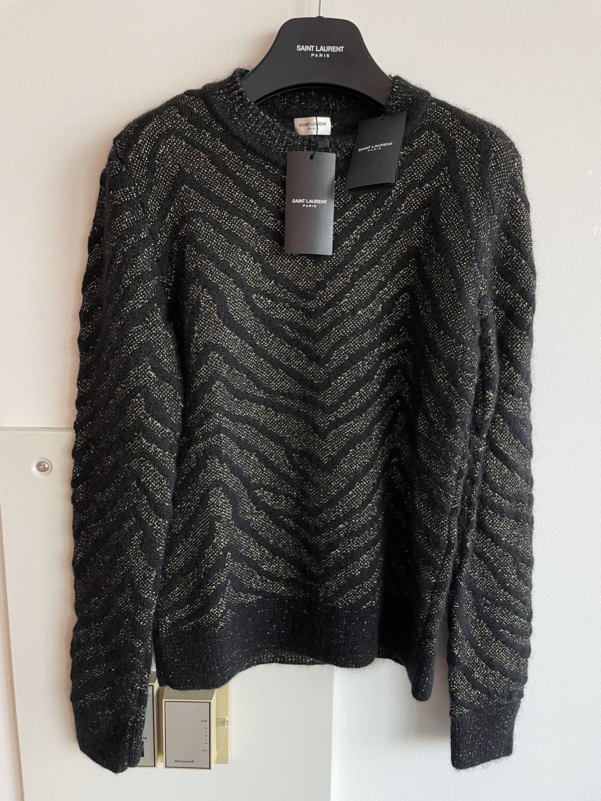 Hedi Slimane × Saint Laurent Paris × Yves Saint Laurent $1,500Value Super Rare Zebra Lurex Jacquard Sweater 100% New Size US L / EU 52-54 / 3 - 3 Thumbnail