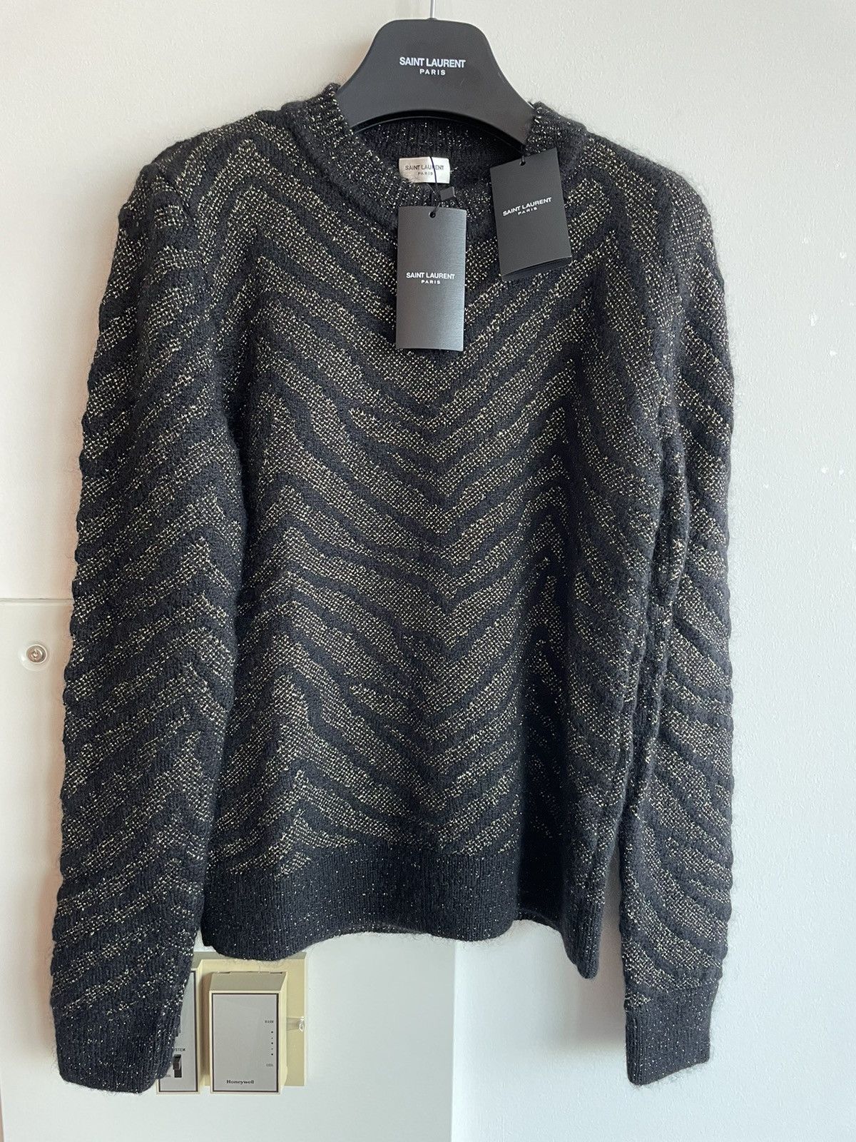Hedi Slimane × Saint Laurent Paris × Yves Saint Laurent $1,500Value Super Rare Zebra Lurex Jacquard Sweater 100% New Size US L / EU 52-54 / 3 - 1 Thumbnail