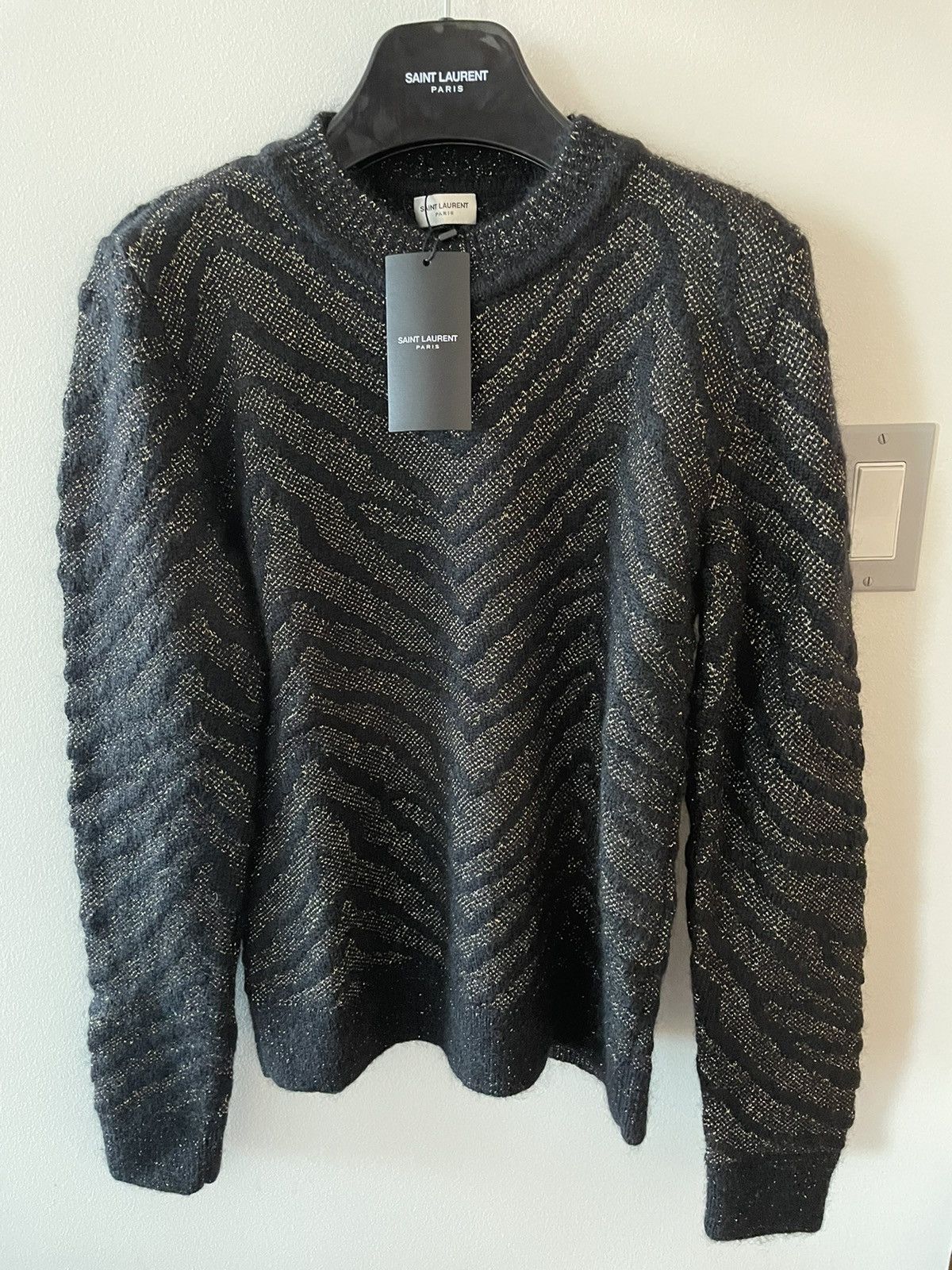 Hedi Slimane × Saint Laurent Paris × Yves Saint Laurent $1,500Value Super Rare Zebra Lurex Jacquard Sweater 100% New Size US L / EU 52-54 / 3 - 16 Thumbnail