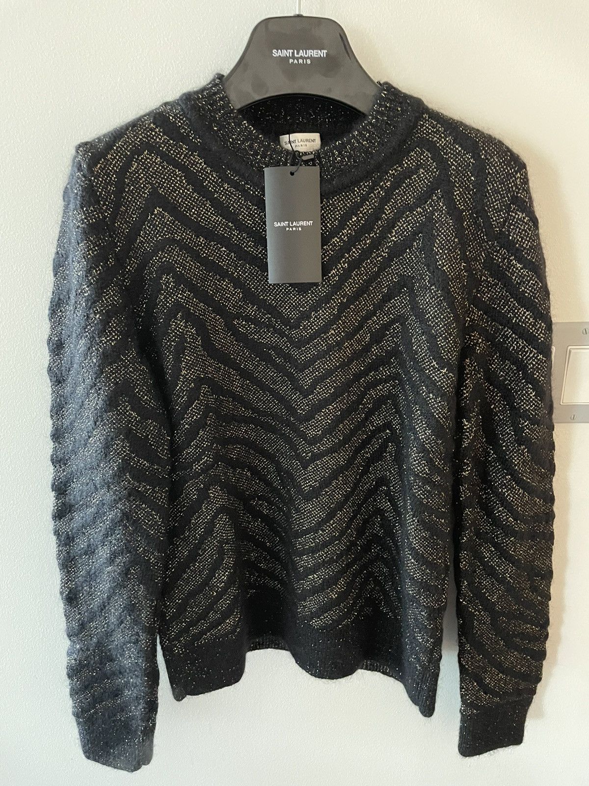 Hedi Slimane × Saint Laurent Paris × Yves Saint Laurent $1,500Value Super Rare Zebra Lurex Jacquard Sweater 100% New Size US L / EU 52-54 / 3 - 14 Thumbnail