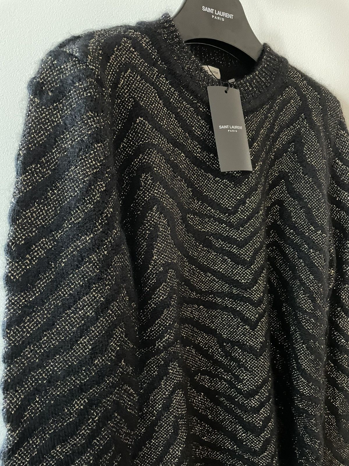 Hedi Slimane × Saint Laurent Paris × Yves Saint Laurent $1,500Value Super Rare Zebra Lurex Jacquard Sweater 100% New Size US L / EU 52-54 / 3 - 17 Thumbnail