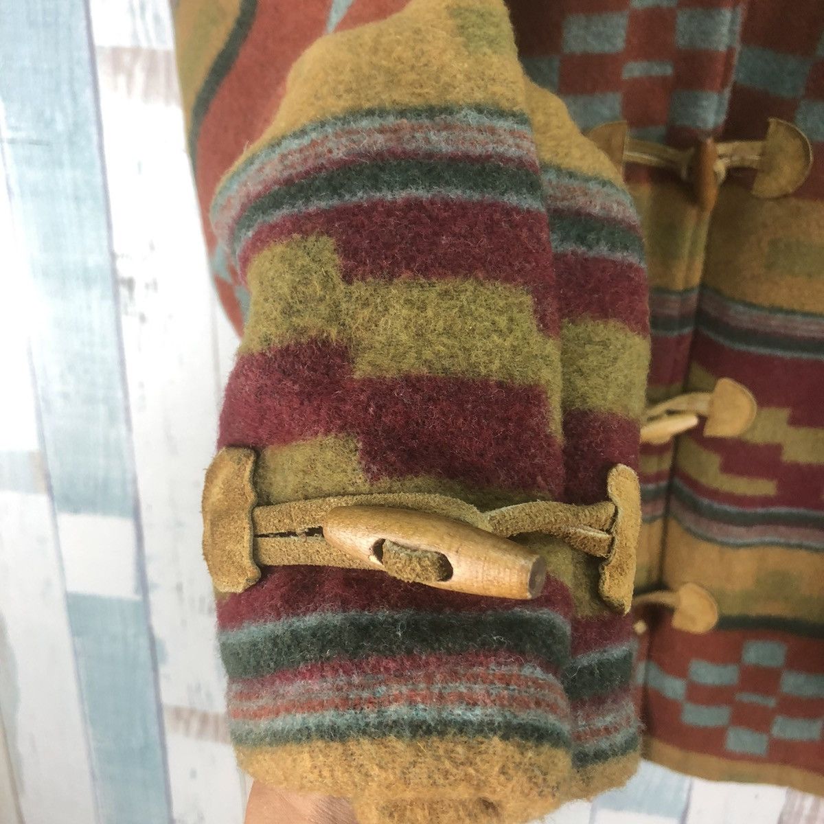 Native × Vintage Rare Vintage Aztec Navajo Wool Leather Jacket Size US XL / EU 56 / 4 - 6 Thumbnail