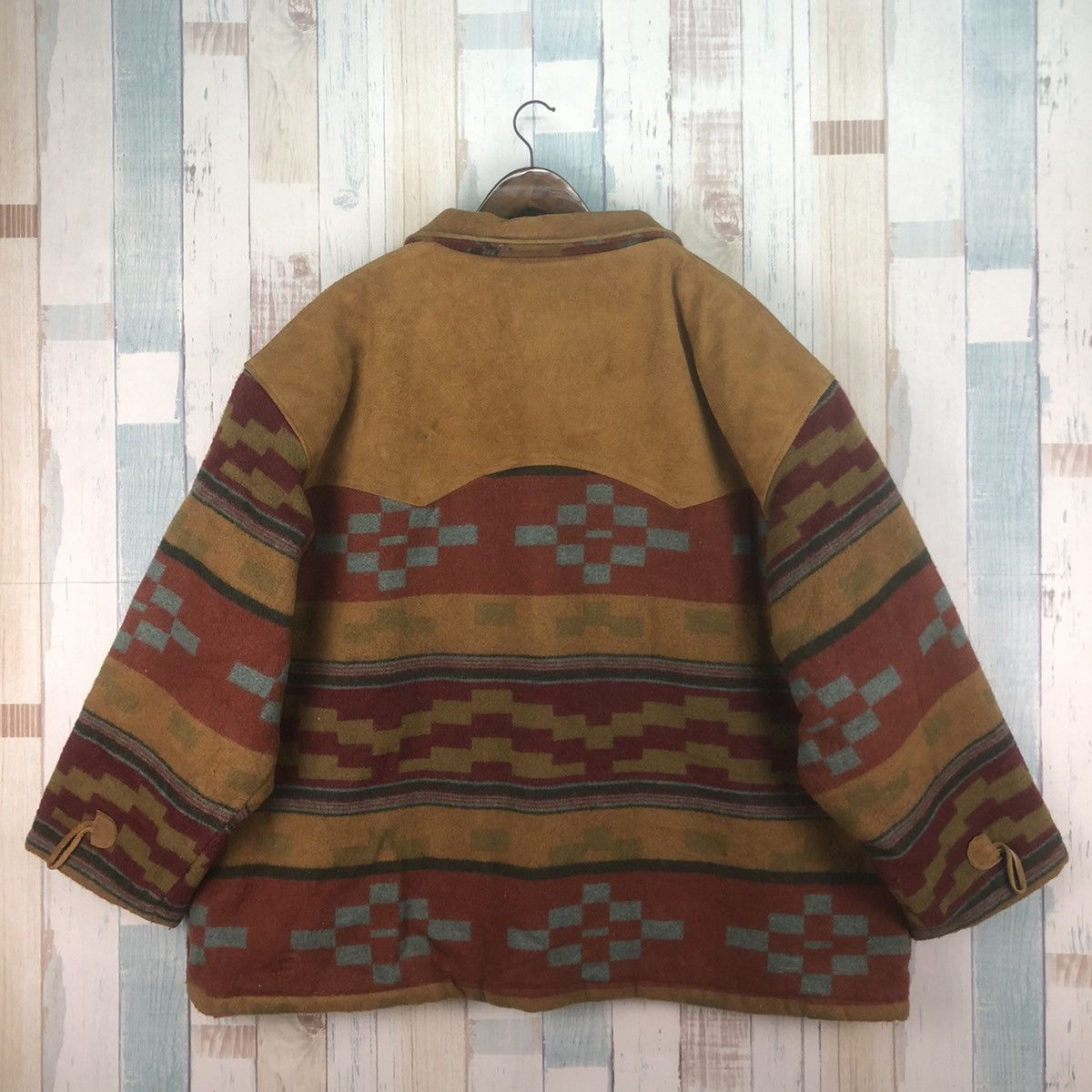 Native × Vintage Rare Vintage Aztec Navajo Wool Leather Jacket Size US XL / EU 56 / 4 - 2 Thumbnail