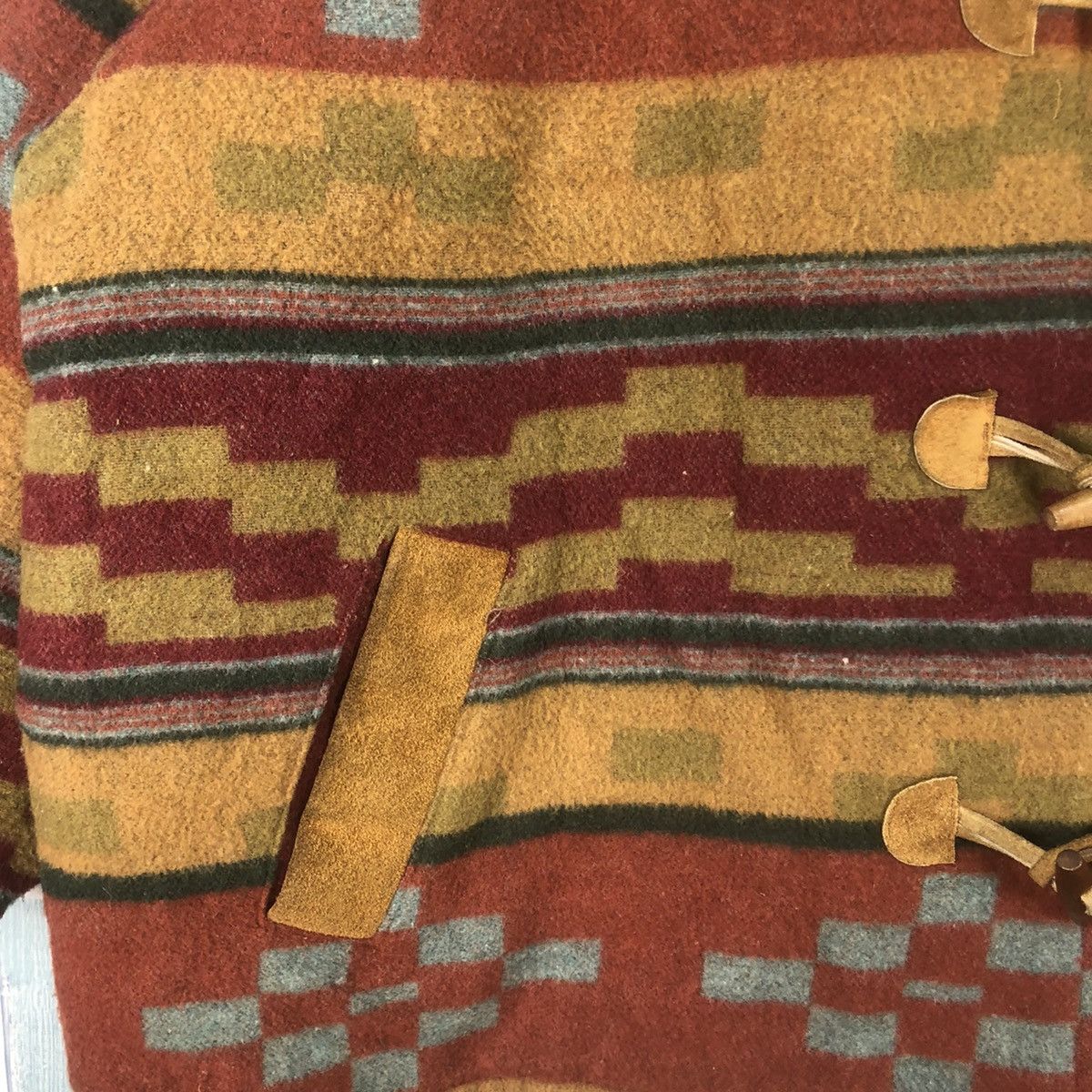 Native × Vintage Rare Vintage Aztec Navajo Wool Leather Jacket Size US XL / EU 56 / 4 - 5 Thumbnail