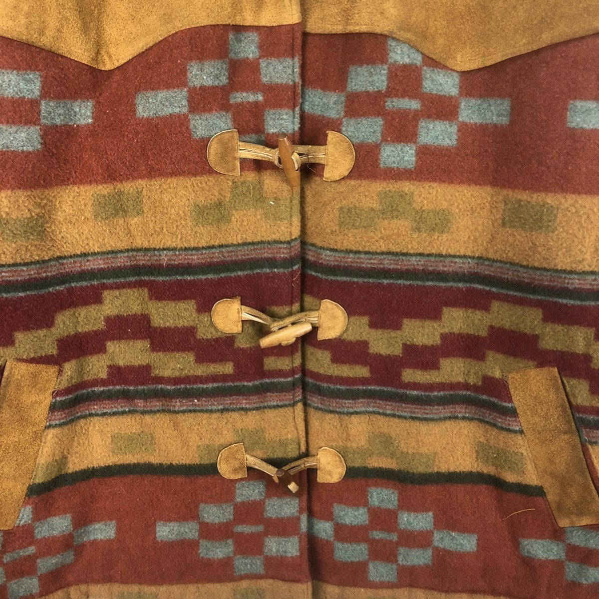 Native × Vintage Rare Vintage Aztec Navajo Wool Leather Jacket Size US XL / EU 56 / 4 - 4 Thumbnail