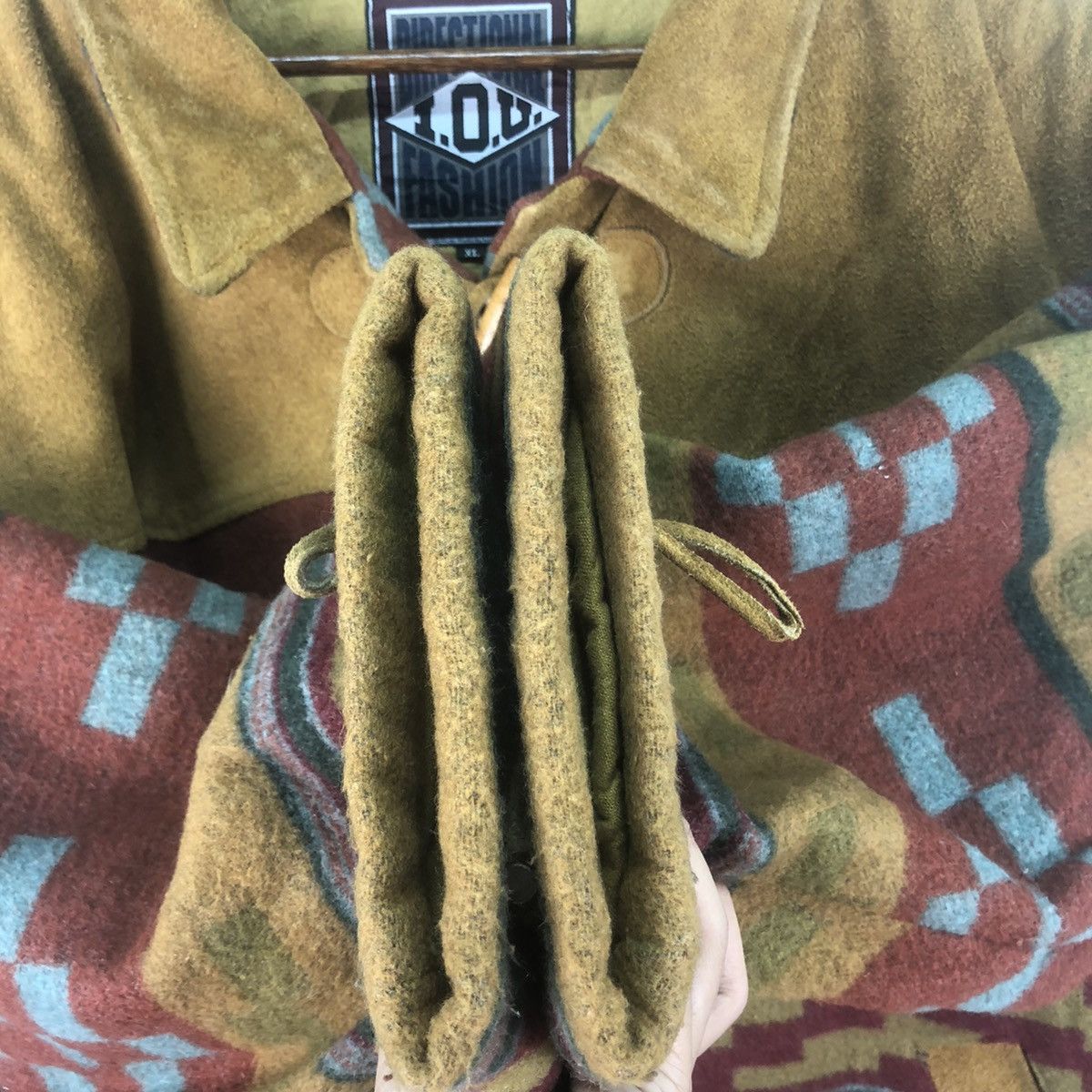 Native × Vintage Rare Vintage Aztec Navajo Wool Leather Jacket Size US XL / EU 56 / 4 - 7 Thumbnail