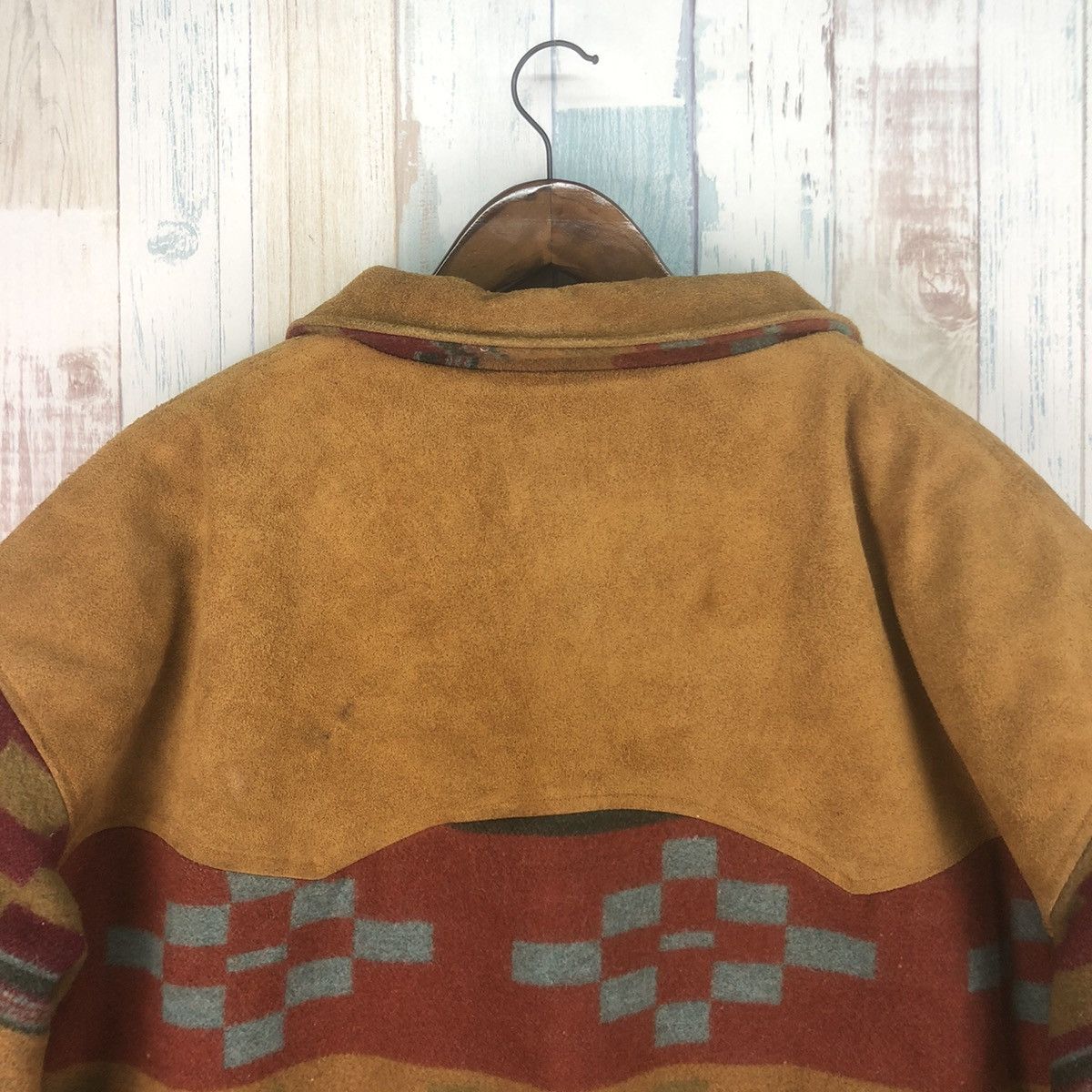 Native × Vintage Rare Vintage Aztec Navajo Wool Leather Jacket Size US XL / EU 56 / 4 - 8 Thumbnail