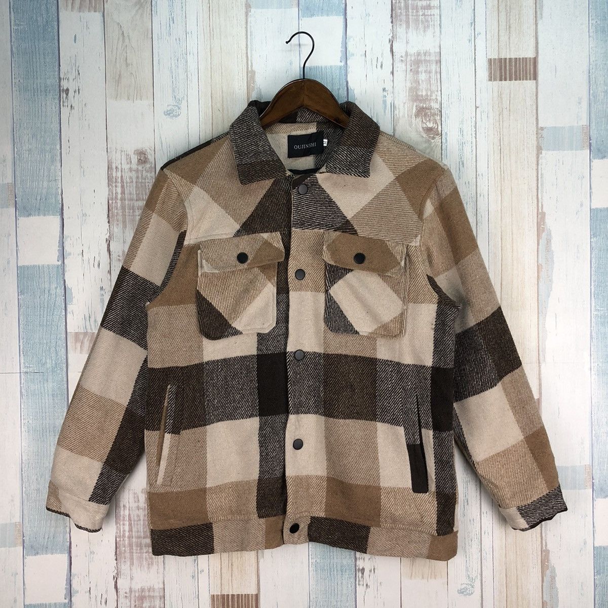 Japanese Brand × Vintage Vintage Oujinshi Japanese Brand Plaid Tartan Wool Jacket Size US M / EU 48-50 / 2 - 1 Thumbnail