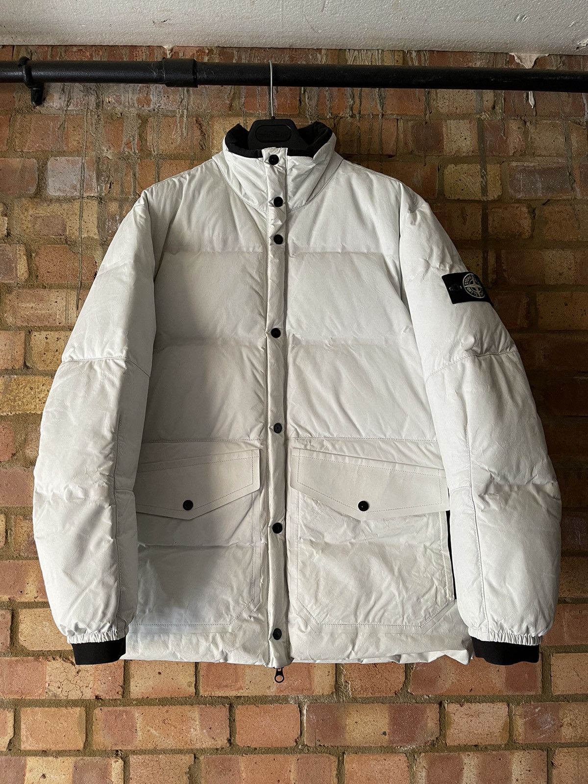 Stone Island Lightweight Leather Down Jacket White XL
