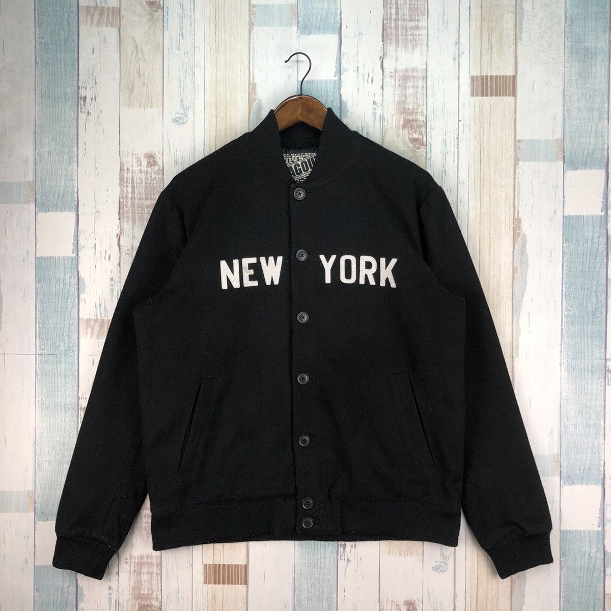 Vintage Vintage New York Spell Out Wool Varsity Jacket Size US L / EU 52-54 / 3 - 1 Thumbnail