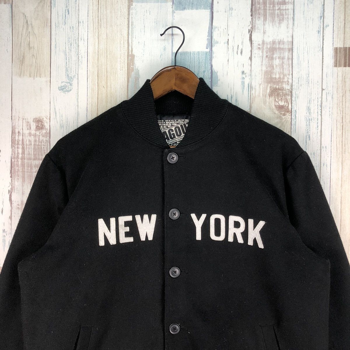 Vintage Vintage New York Spell Out Wool Varsity Jacket Size US L / EU 52-54 / 3 - 3 Thumbnail