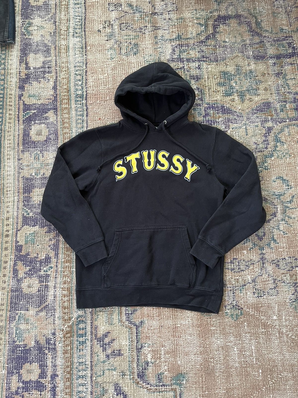 Stussy League Black Yellow Spell Out hoodie