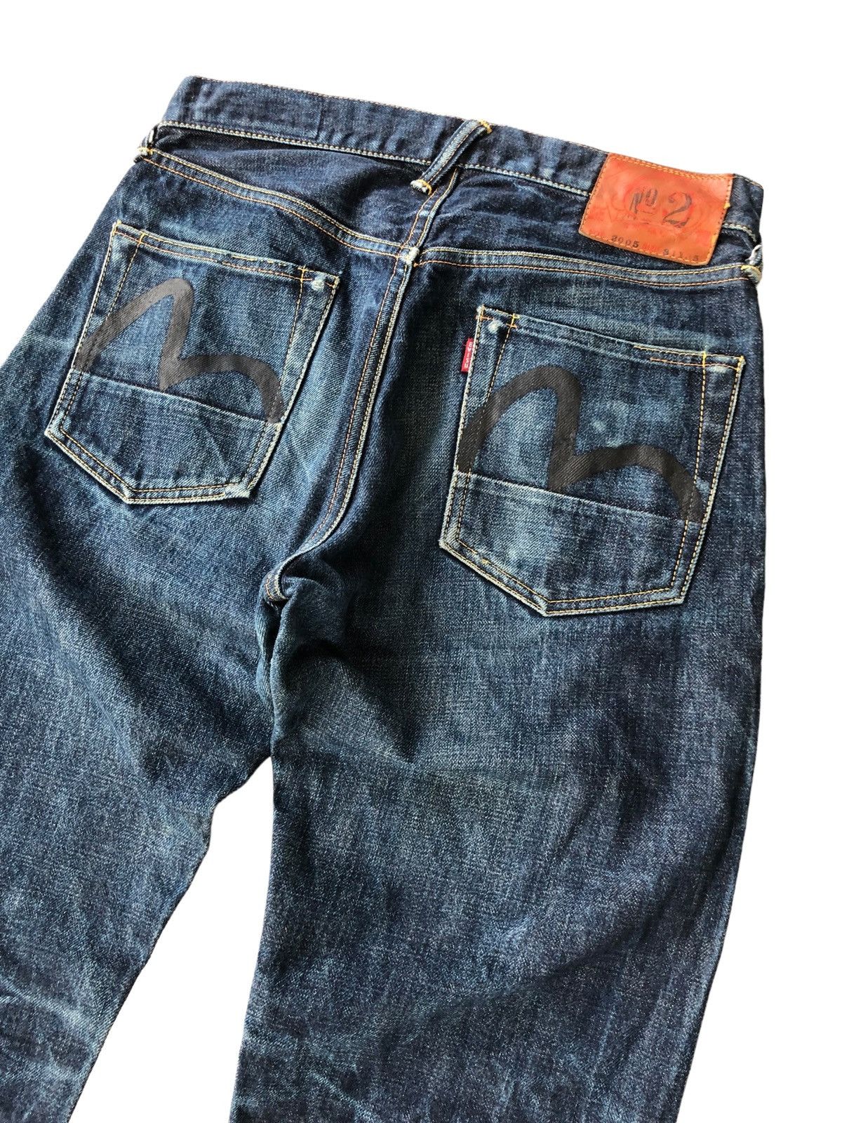 image of Grailog Evisu No 2 Black Daicock Logo Selvaged Denim in Indigo Denim, Men's (Size 30)