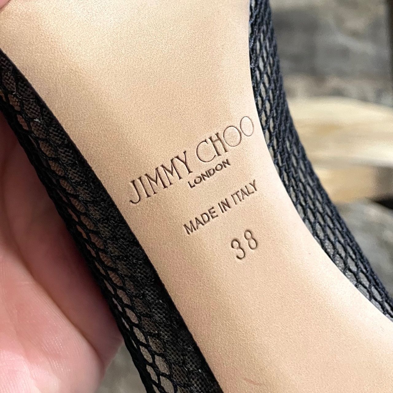 Jimmy Choo Jimmy Choo Black Patent Romy Mesh 100 Pumps Size US 8 / IT 38 - 9 Thumbnail