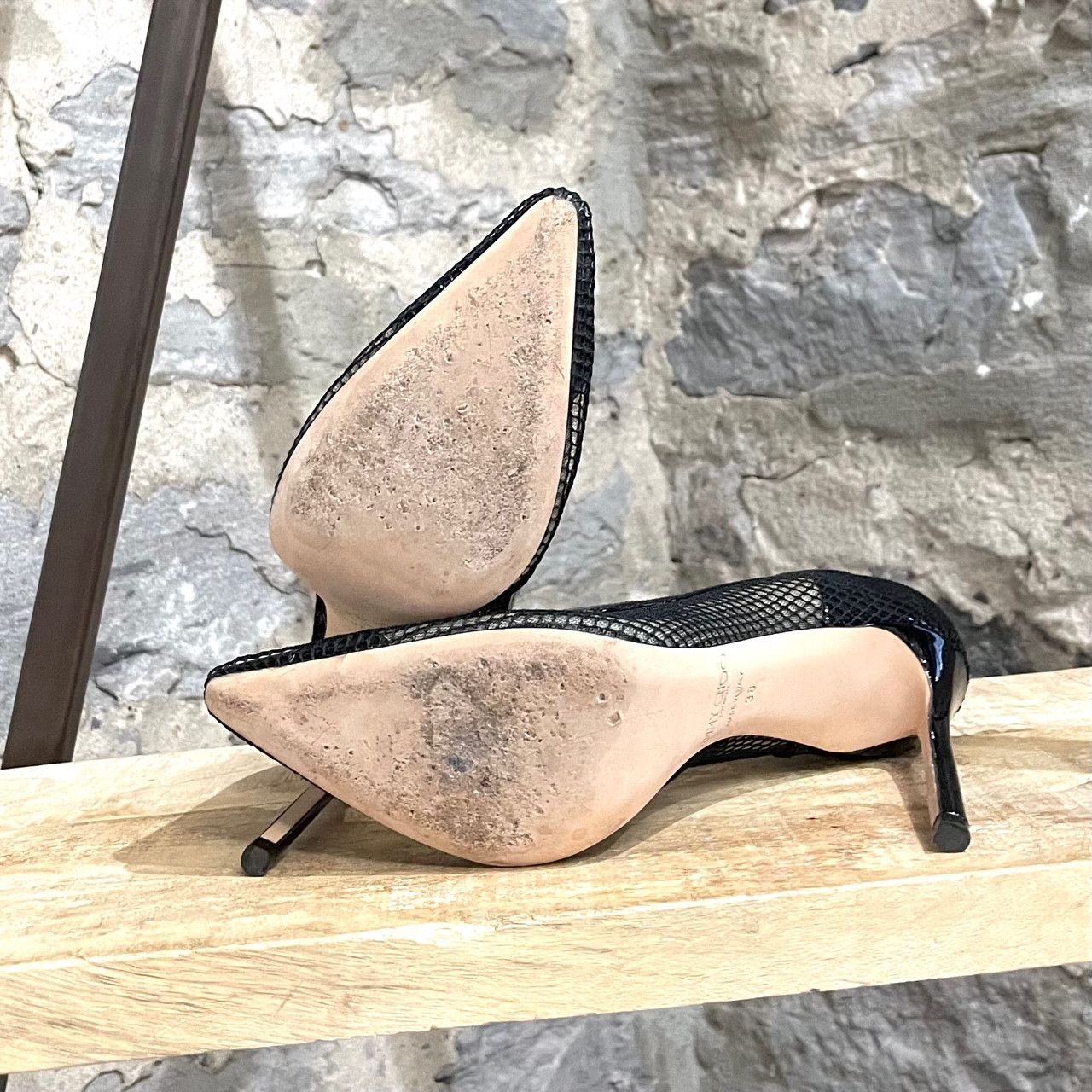 Jimmy Choo Jimmy Choo Black Patent Romy Mesh 100 Pumps Size US 8 / IT 38 - 8 Thumbnail