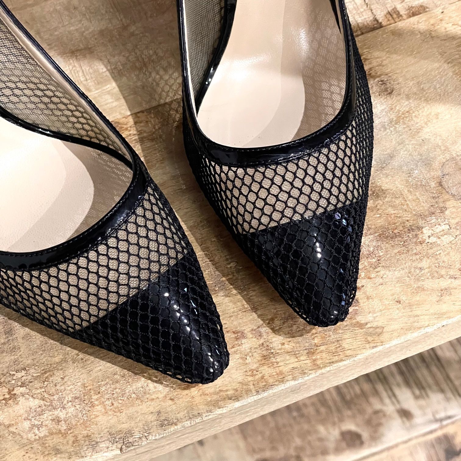 Jimmy Choo Jimmy Choo Black Patent Romy Mesh 100 Pumps Size US 8 / IT 38 - 10 Thumbnail