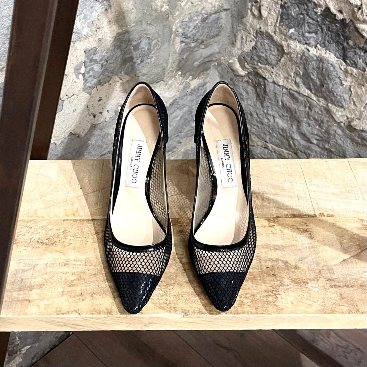 Jimmy Choo Jimmy Choo Black Patent Romy Mesh 100 Pumps Size US 8 / IT 38 - 2 Thumbnail