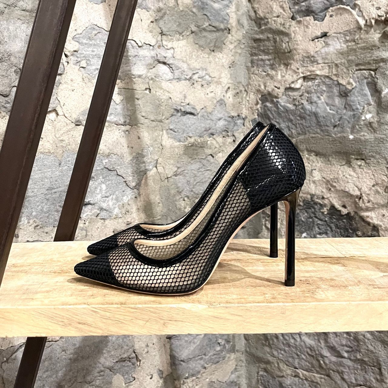 Jimmy Choo Jimmy Choo Black Patent Romy Mesh 100 Pumps Size US 8 / IT 38 - 6 Thumbnail
