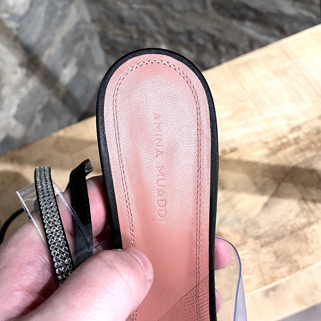 Amina Muaddi Amina Muaddi Zula Black Satin Clear Rhinestone Thong Sandals Size US 8.5 / IT 38.5 - 10 Thumbnail