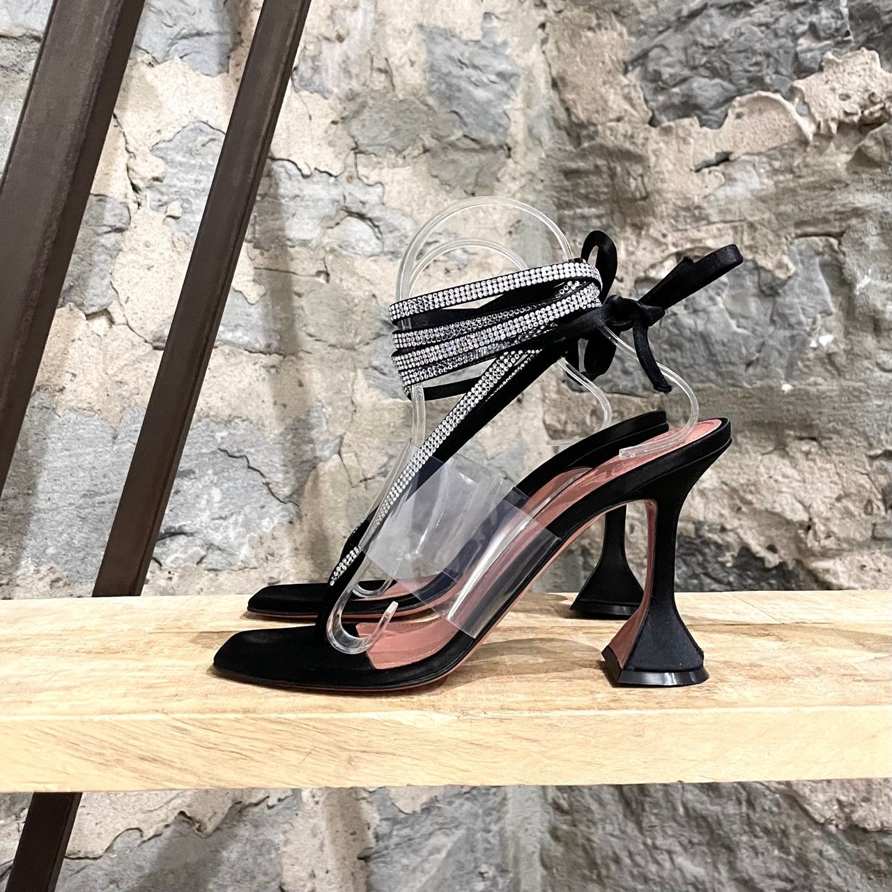 Amina Muaddi Amina Muaddi Zula Black Satin Clear Rhinestone Thong Sandals Size US 8.5 / IT 38.5 - 6 Thumbnail