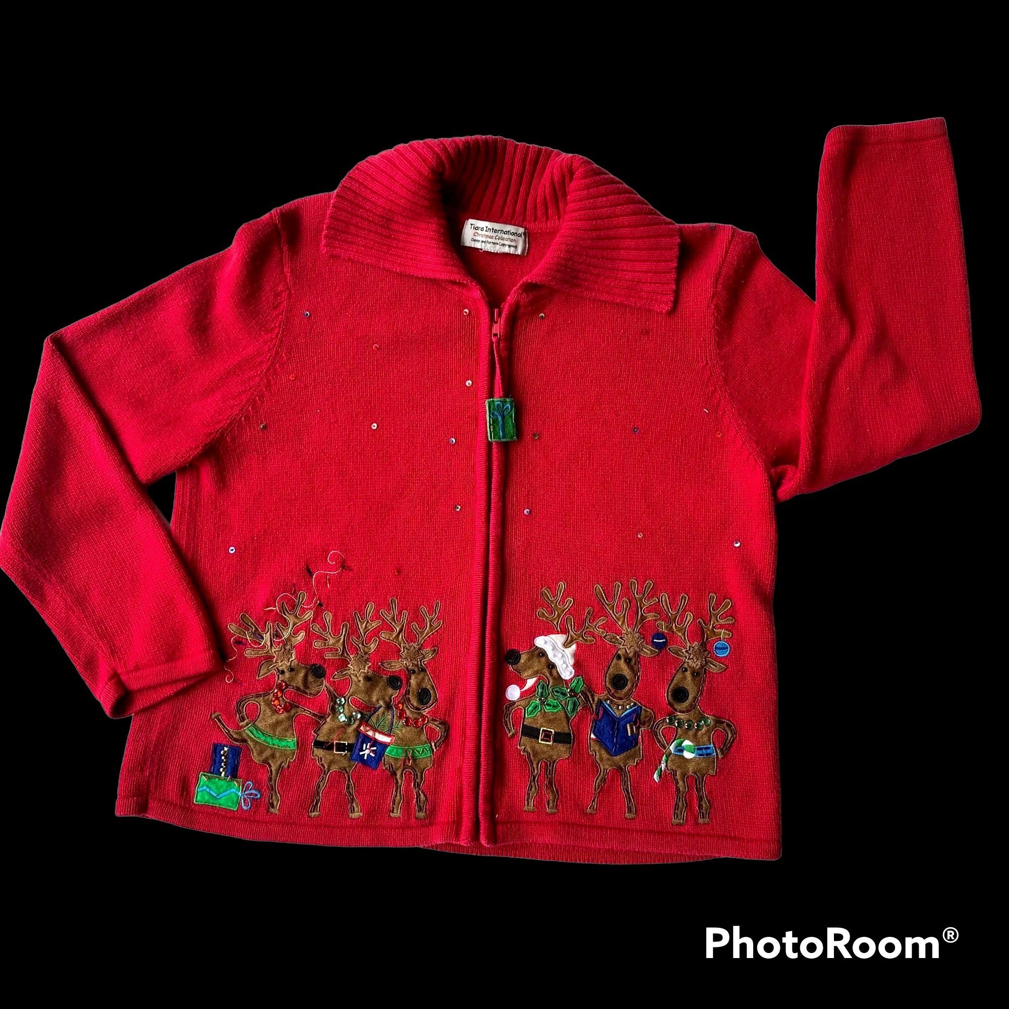 Vintage Tiara International Christmas Reindeer Cardigan Large? Size L / US 10 / IT 46 - 5 Thumbnail