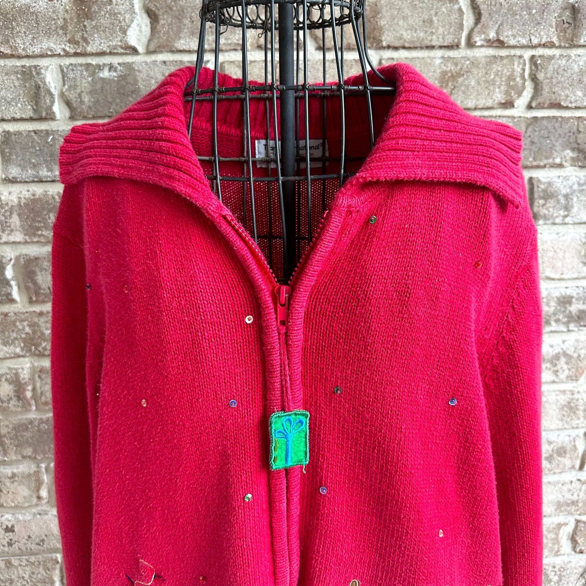 Vintage Tiara International Christmas Reindeer Cardigan Large? Size L / US 10 / IT 46 - 2 Thumbnail