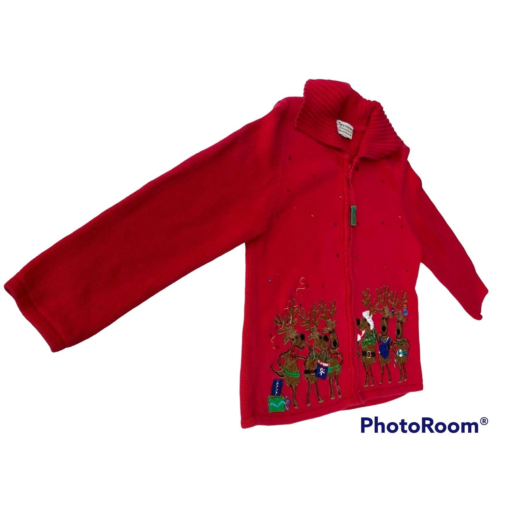 Vintage Tiara International Christmas Reindeer Cardigan Large? Size L / US 10 / IT 46 - 3 Thumbnail