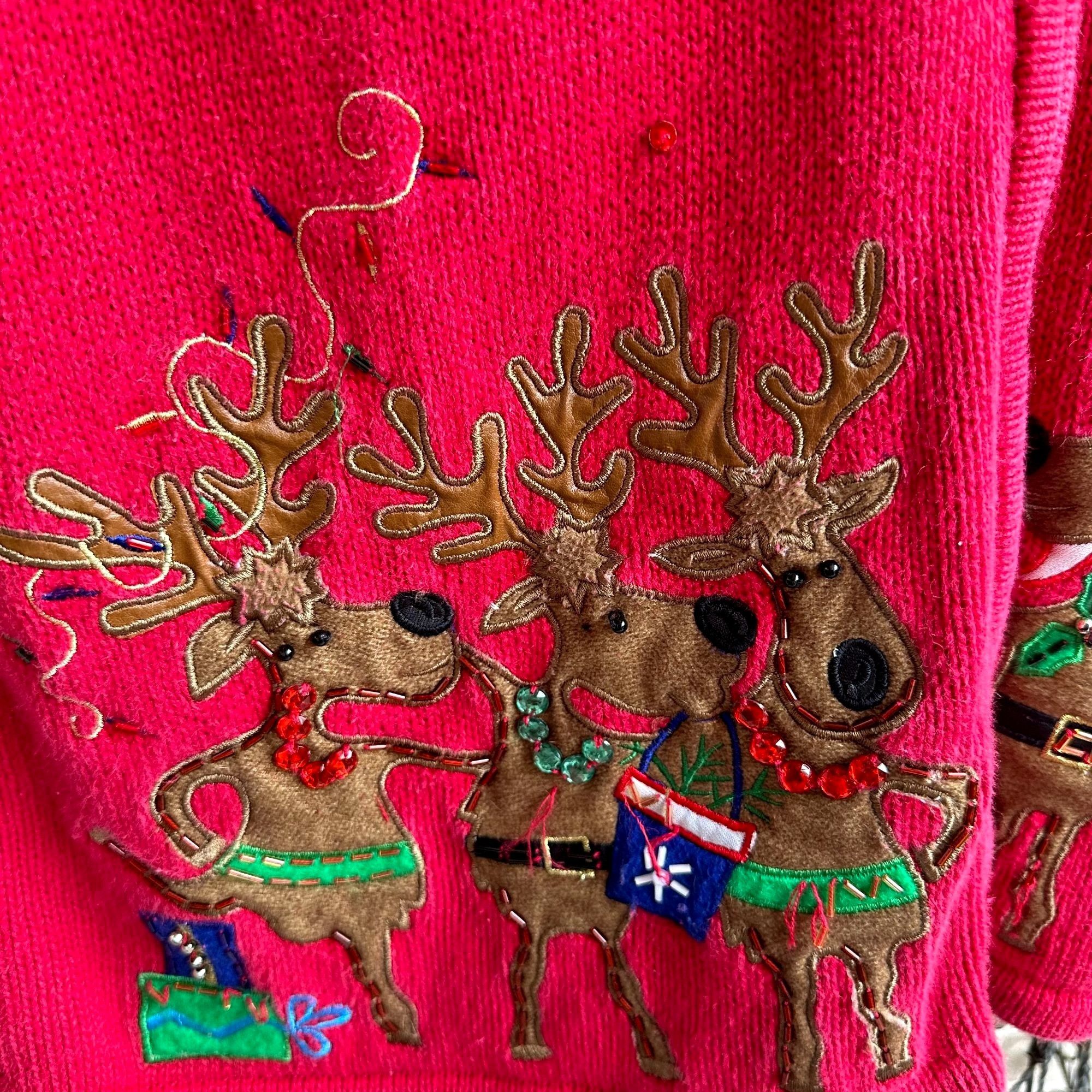 Vintage Tiara International Christmas Reindeer Cardigan Large? Size L / US 10 / IT 46 - 6 Thumbnail