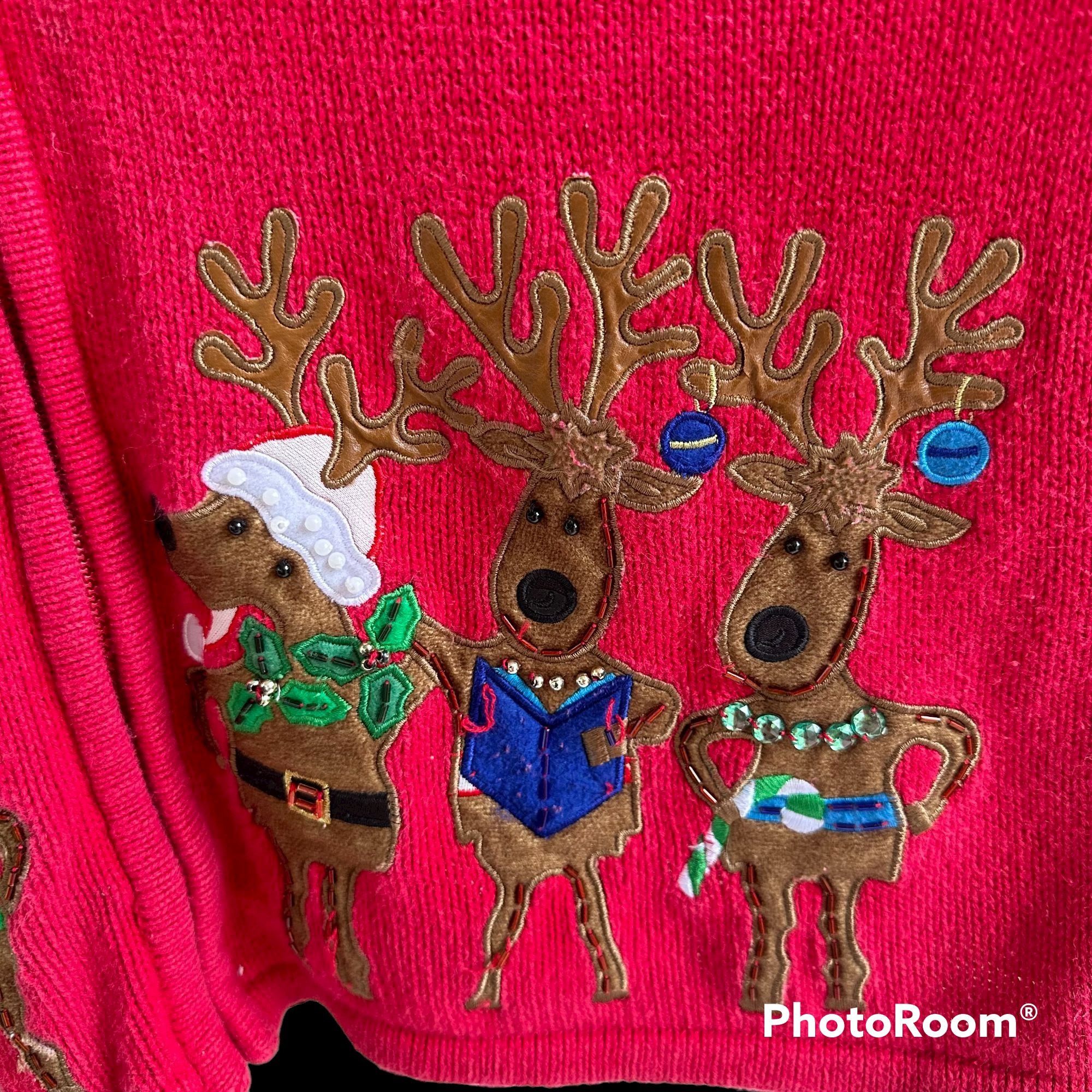 Vintage Tiara International Christmas Reindeer Cardigan Large? Size L / US 10 / IT 46 - 10 Thumbnail