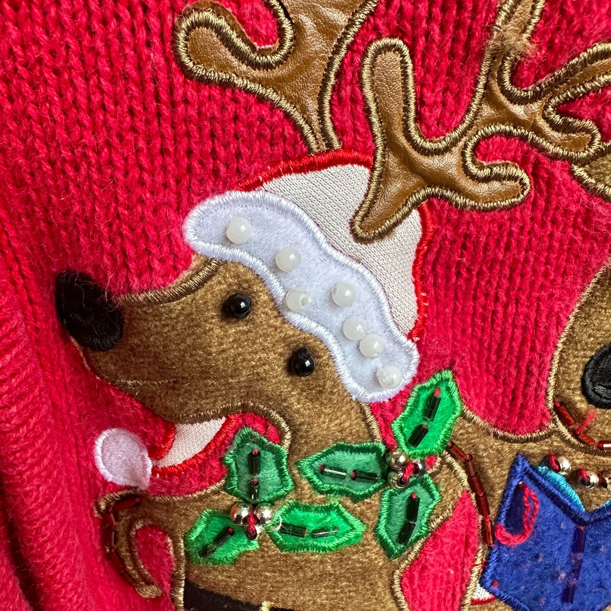 Vintage Tiara International Christmas Reindeer Cardigan Large? Size L / US 10 / IT 46 - 4 Thumbnail