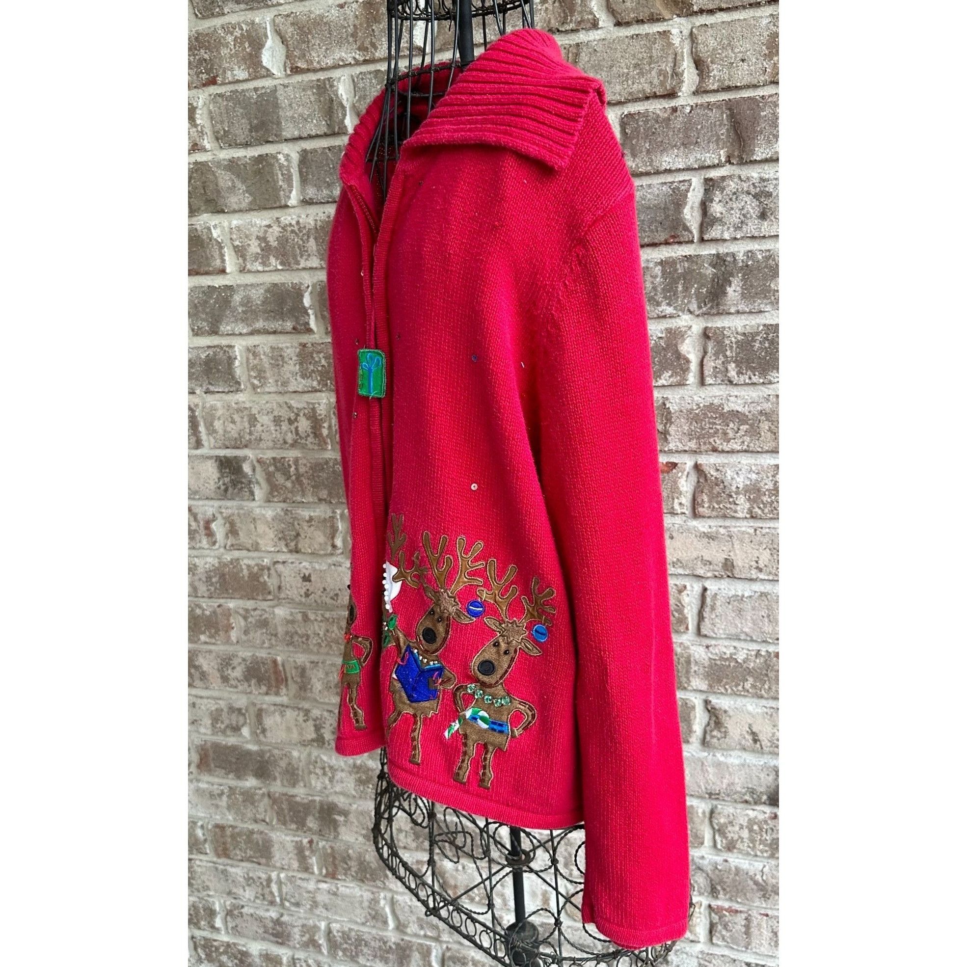 Vintage Tiara International Christmas Reindeer Cardigan Large? Size L / US 10 / IT 46 - 7 Thumbnail