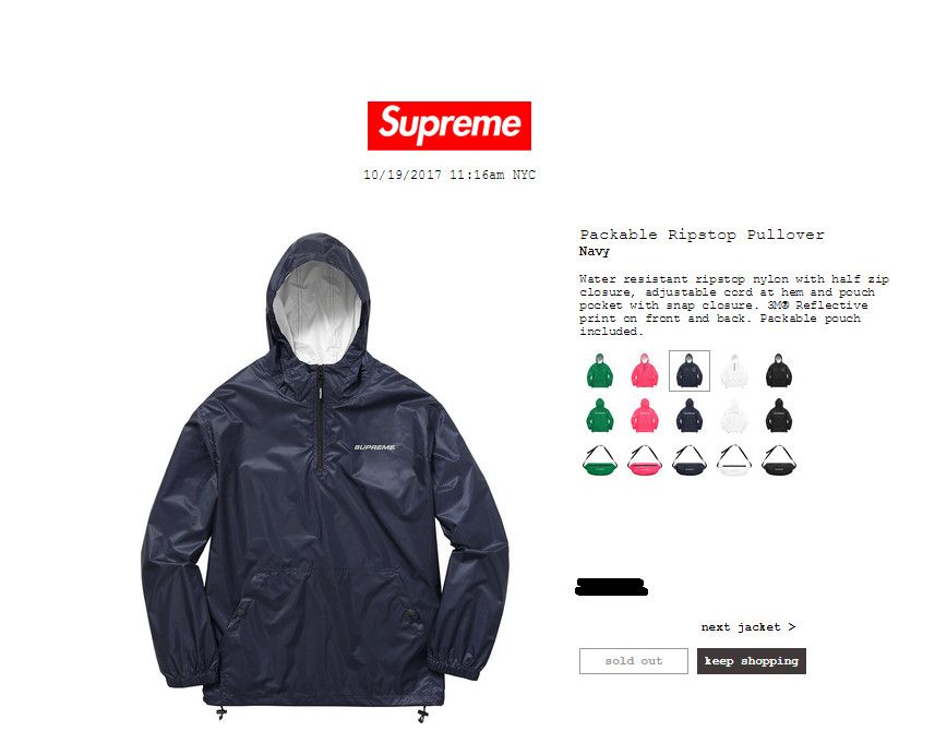 Supreme Supreme Packable Ripstop Pullover Navy | Grailed