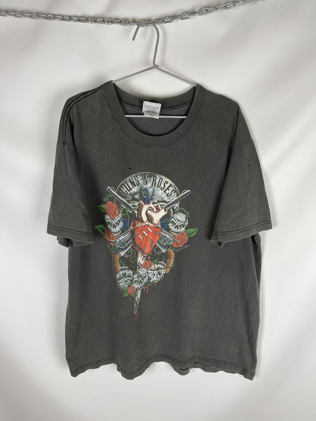 image of Band Tees x Guns N Roses Acme Guns N Roses 1990 Vintage Big Logo Band Tee Shirt in Grey (Size XL)