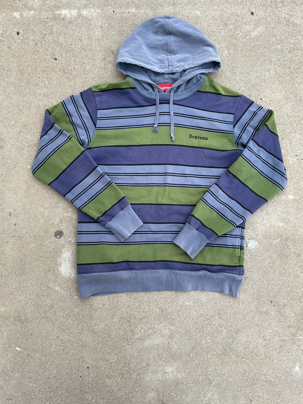 image of Supreme Striped Hoodie in Blue/Green, Men's (Size Medium)
