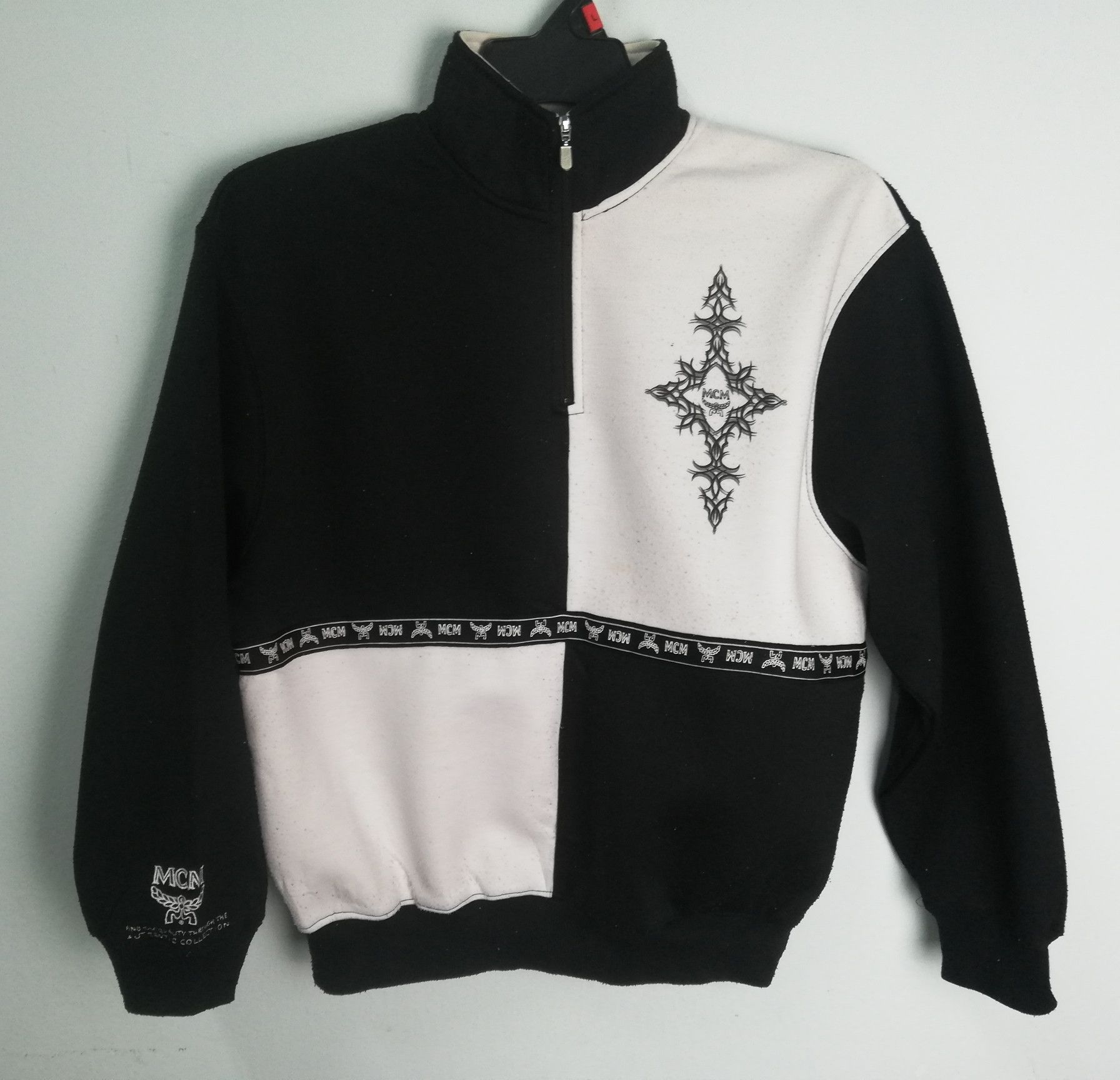 image of Vintage MCM Sweater Sweatshirt in Black/White, Men's (Size Small)