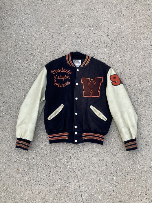 Vintage Grey Two-tone Leather & Wool Varsity Jacket S main image 0