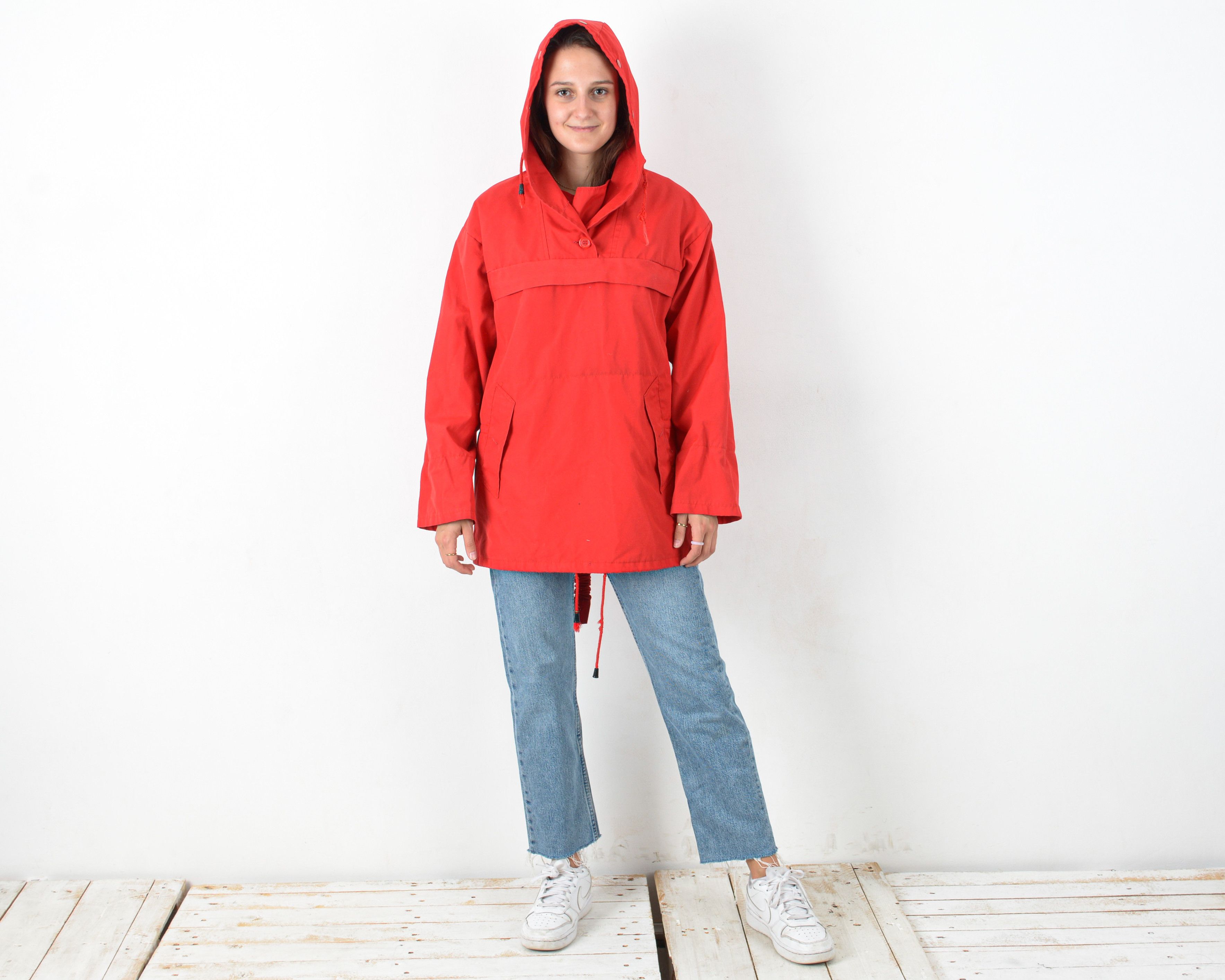 Other × Vintage Light Jacket Coat UK 10 Pullover Hood Front Pocket US 6 VTG Size S / US 4 / IT 40 - 1 Thumbnail