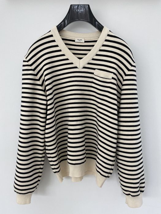 Celine Classic Striped V-Neck Sweater Size US XL / EU 56 / 4 - 1 Preview