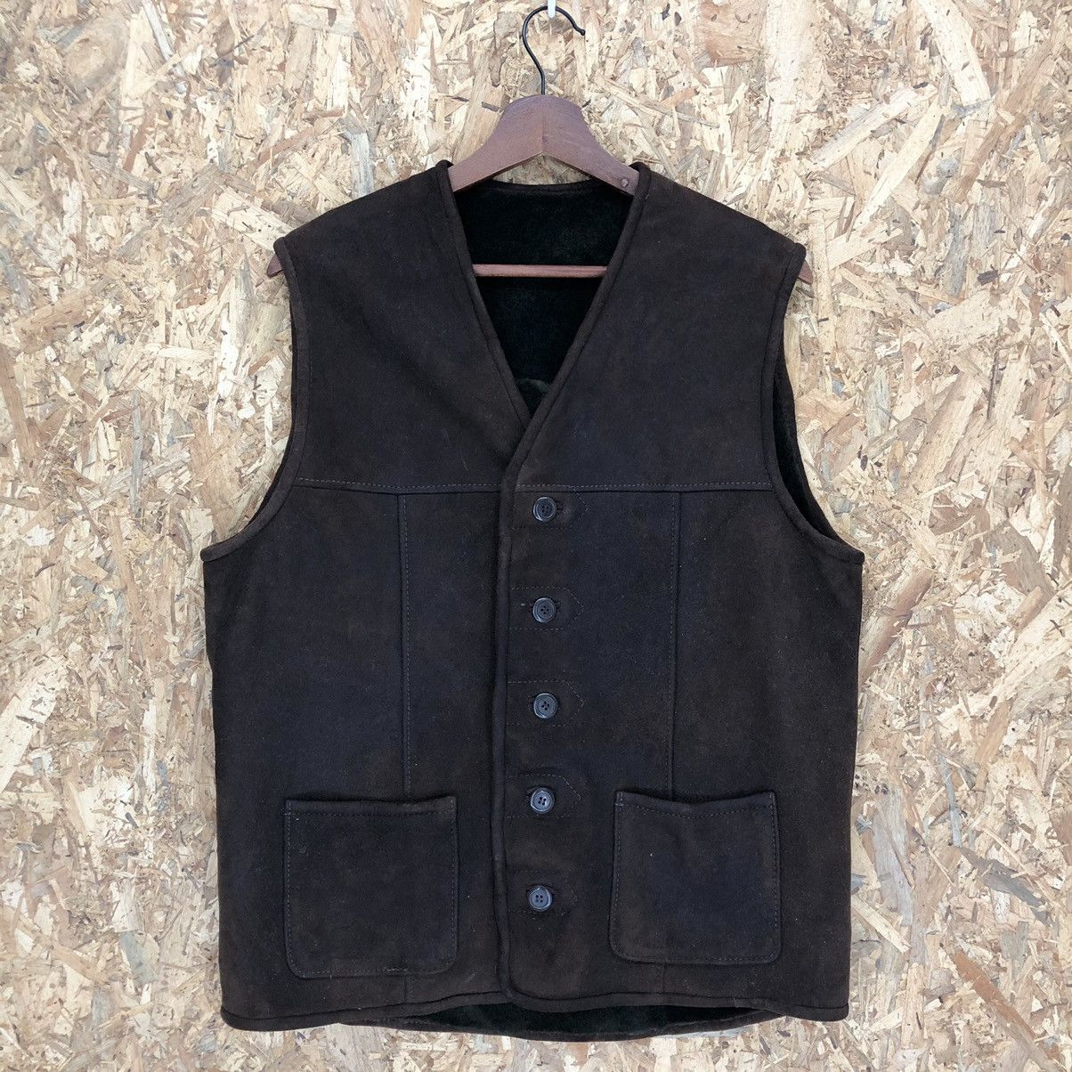 Vintage Leather Vest Shearling Made In Bulgaria